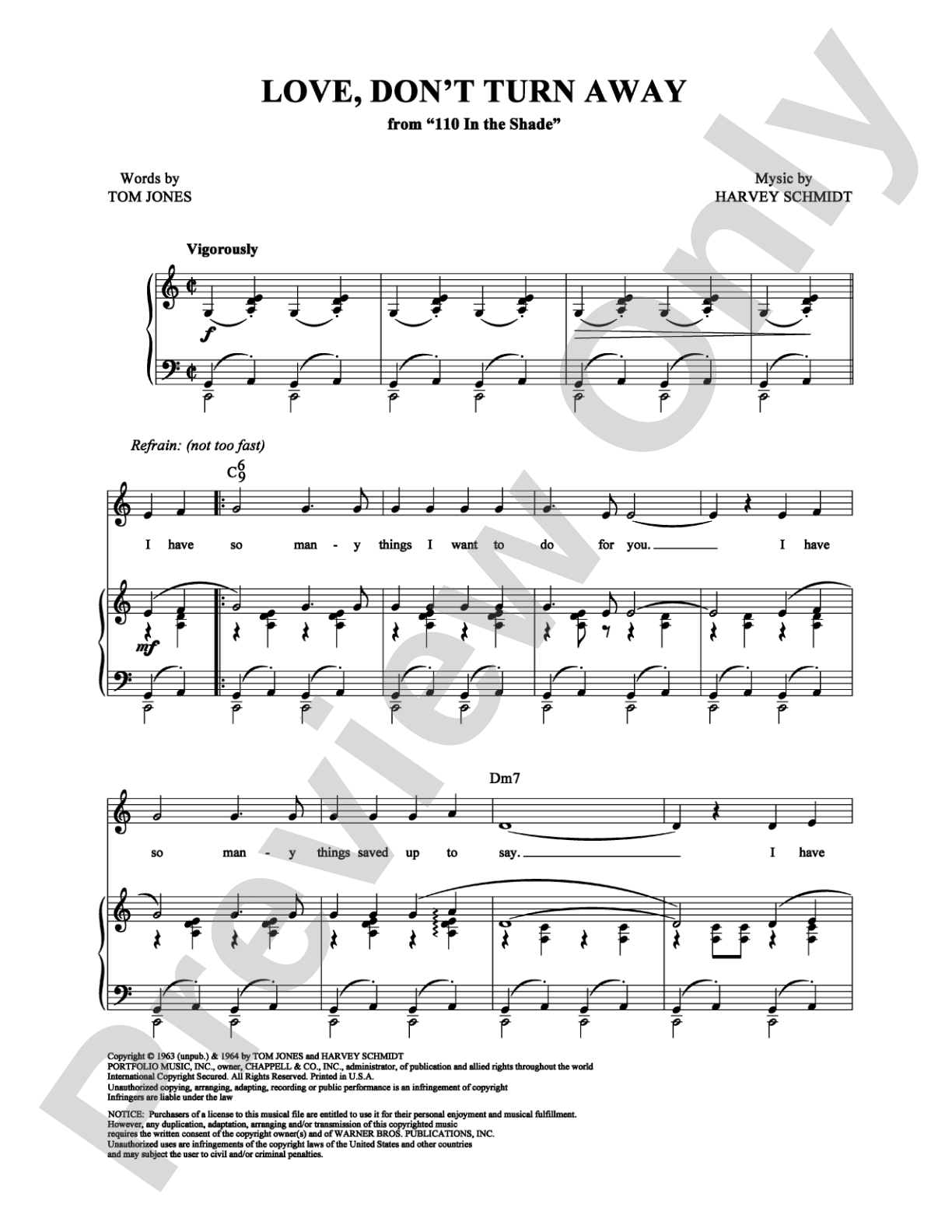 Love, Don't Turn Away: Piano/Vocal/Chords Digital Sheet Music