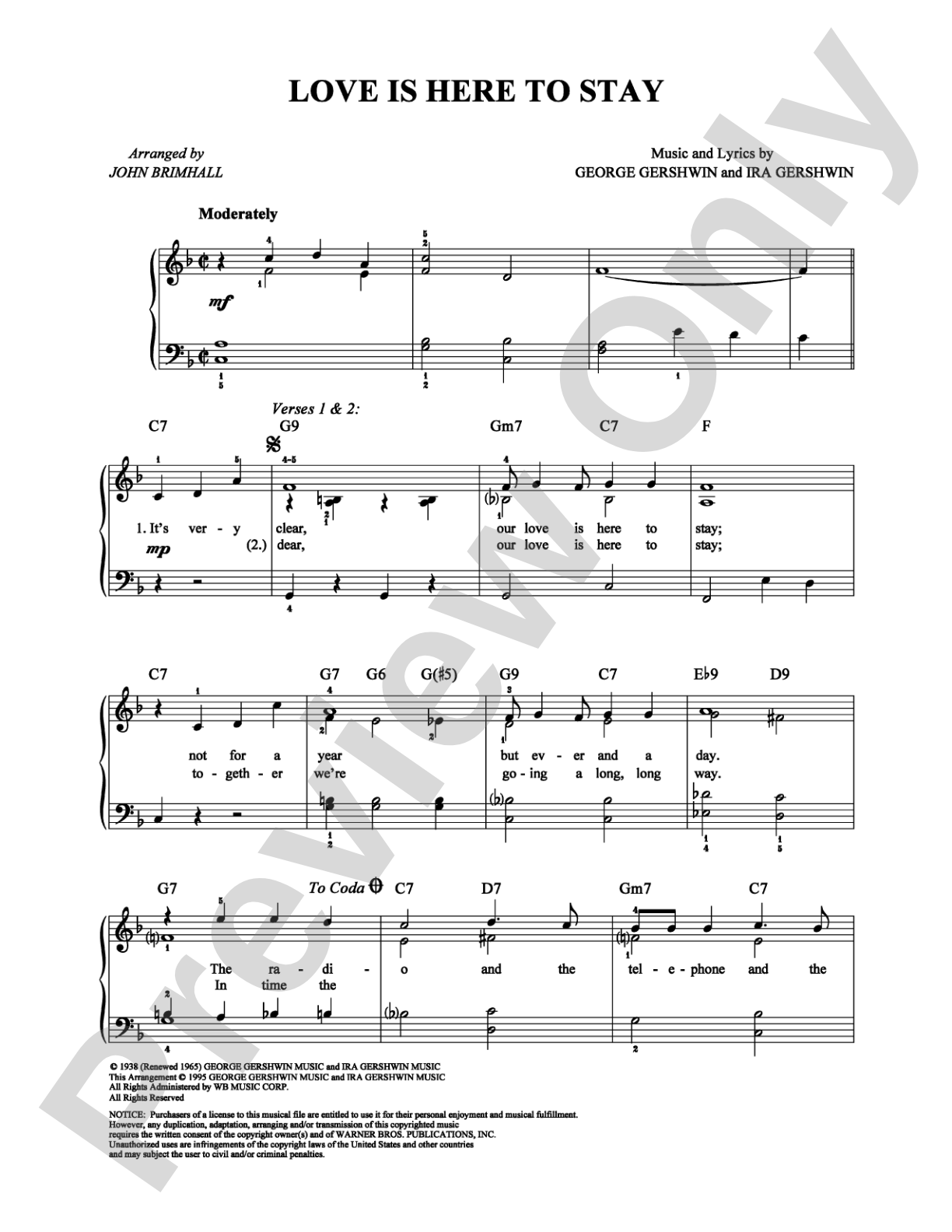 Love Is Here To Stay: Easy Piano Digital Sheet Music