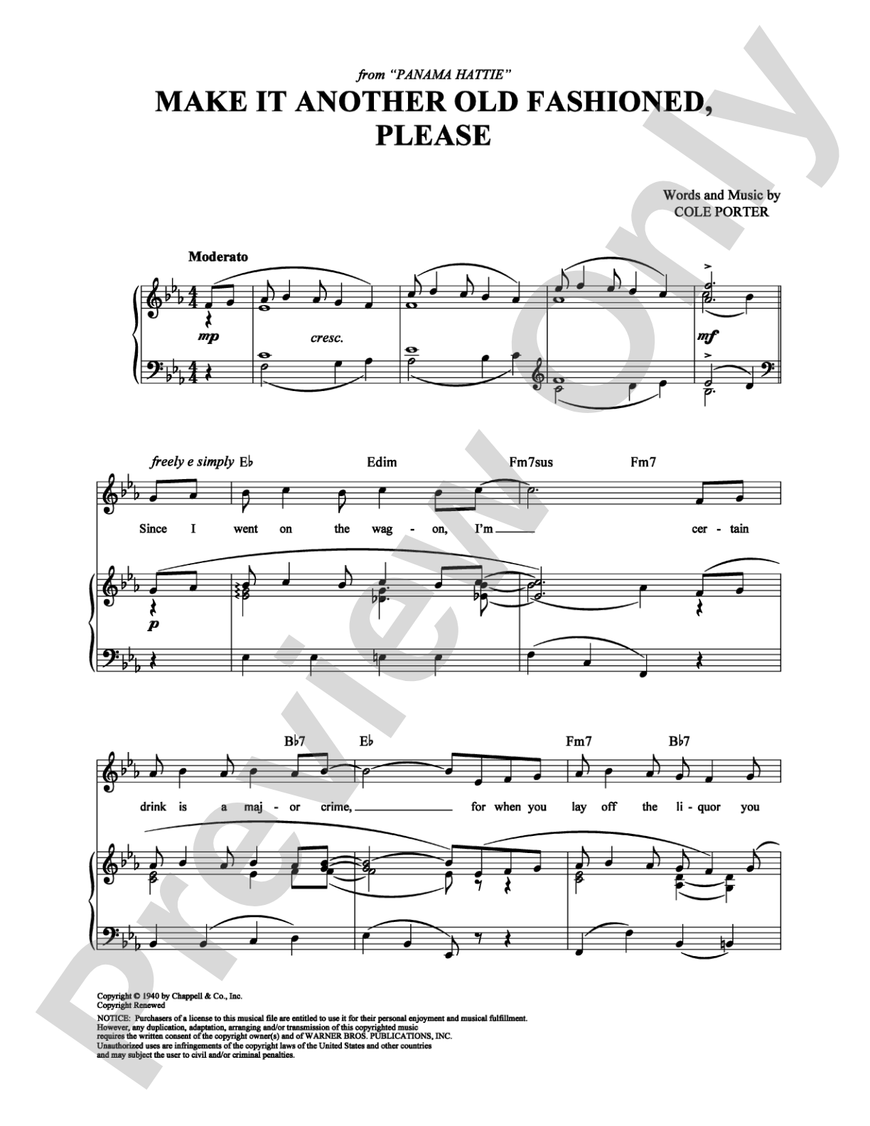 Make It Another Old Fashioned, Please: Piano/Vocal/Chords Digital Sheet Music