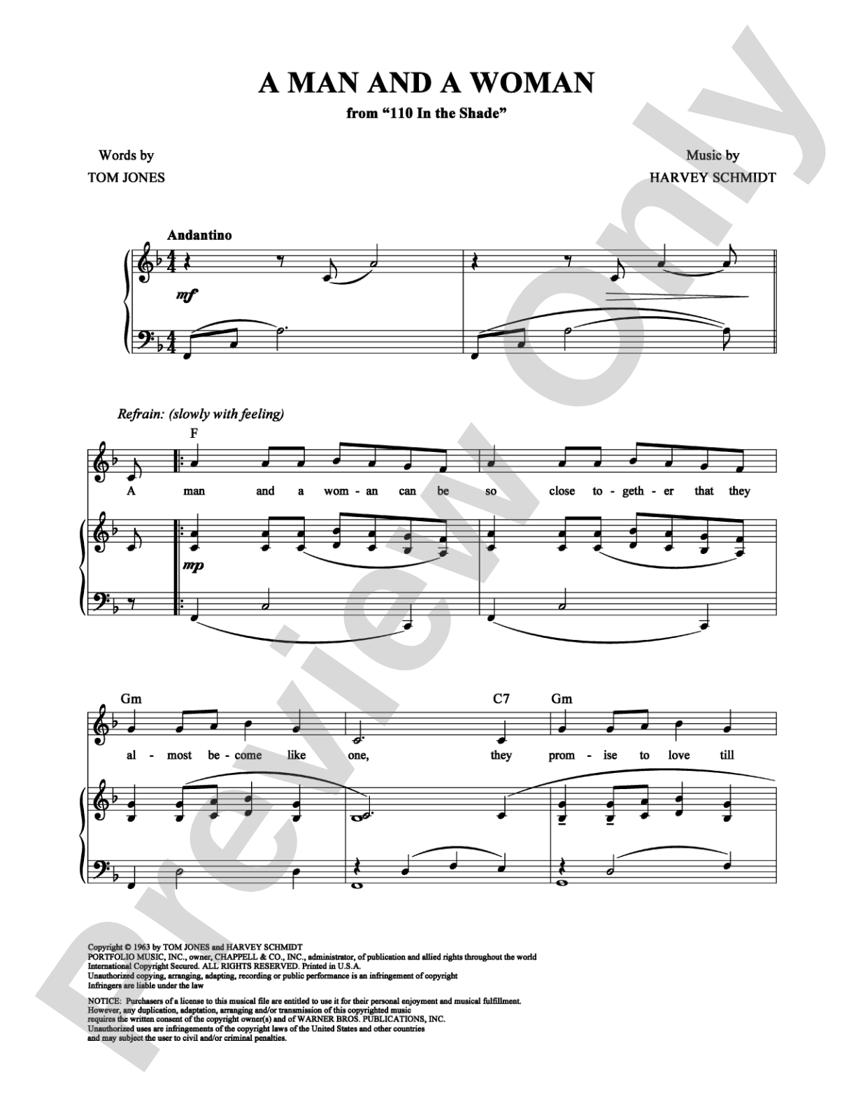 A Man and a Woman: Piano/Vocal/Chords Digital Sheet Music