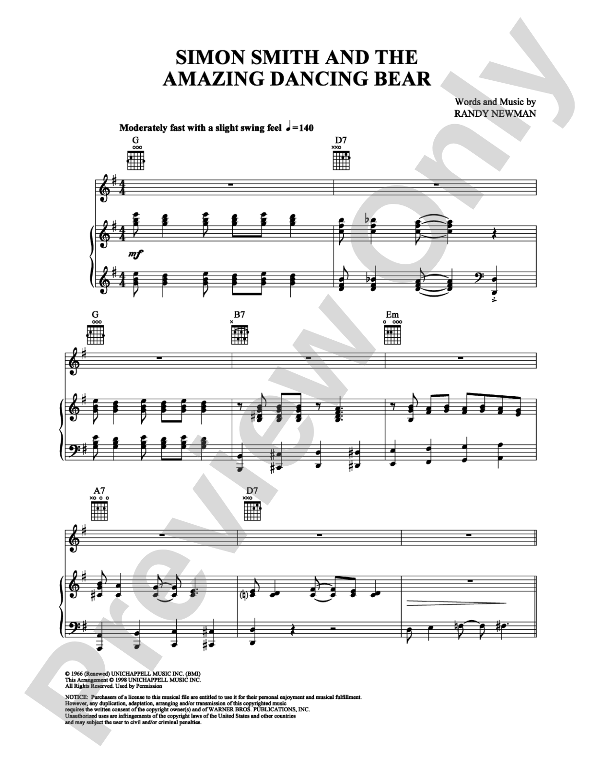 Simon Smith and the Amazing Dancing Bear: Piano/Vocal/Chords Digital Sheet Music
