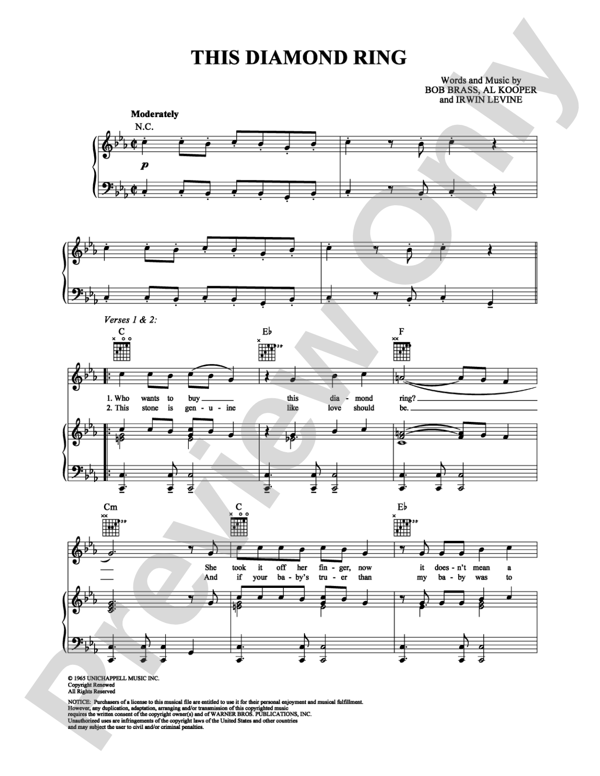 This Diamond Ring: Piano/Vocal/Chords Digital Sheet Music