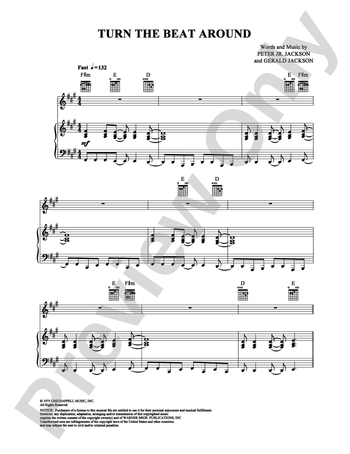 Turn the Beat Around: Piano/Vocal/Chords Digital Sheet Music