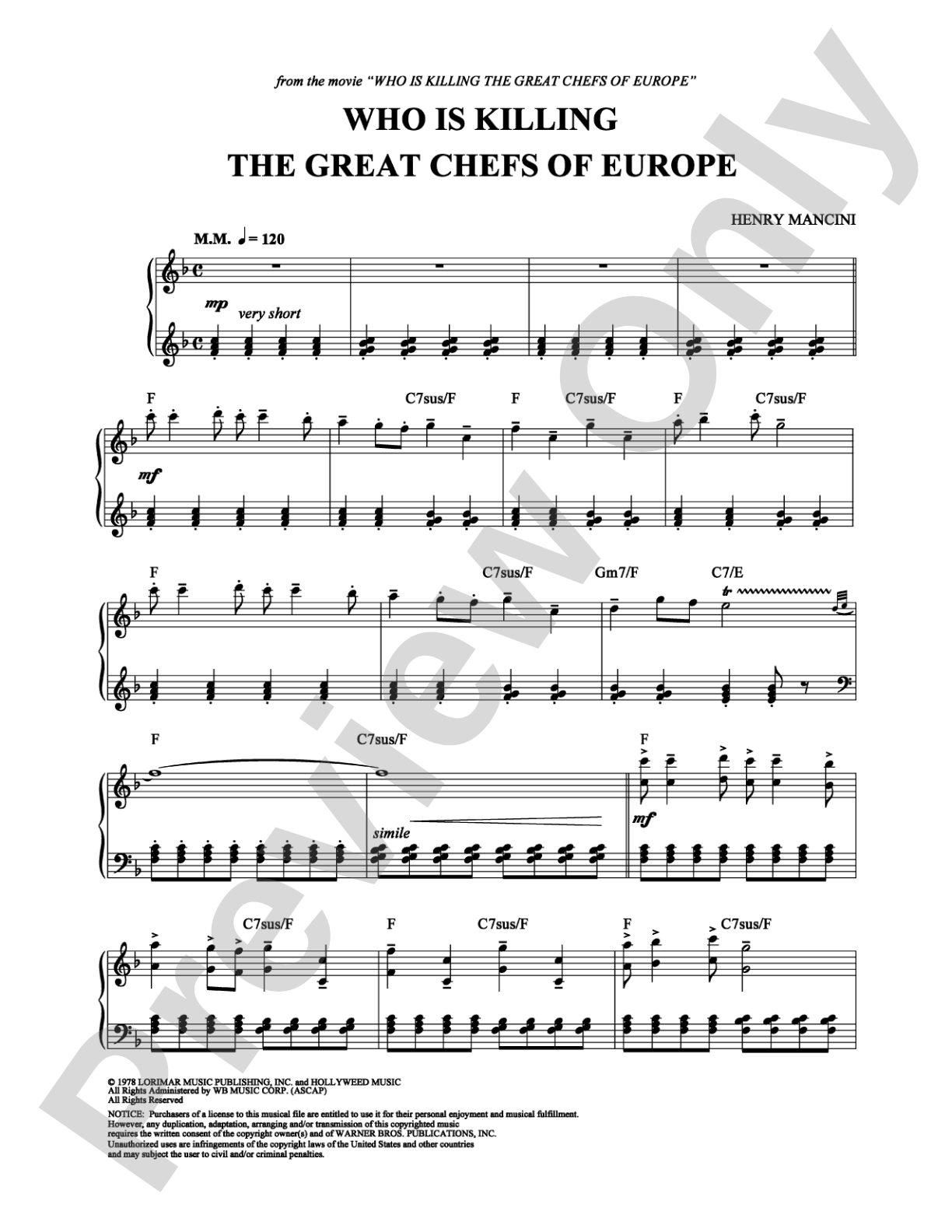 Who is Killing the Great Chefs of Europe: Piano Digital Sheet Music