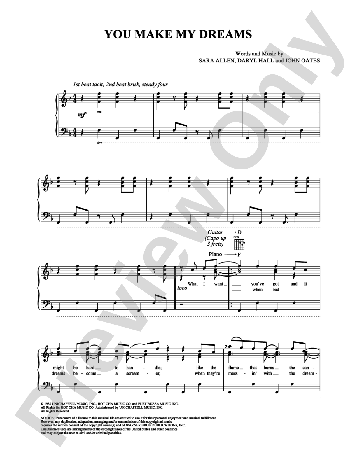 You Make My Dreams: Piano/Vocal/Chords Digital Sheet Music