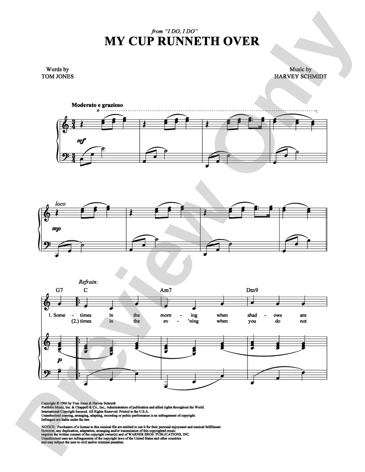 My Cup Runneth Over: Piano/Vocal/Chords Digital Sheet Music