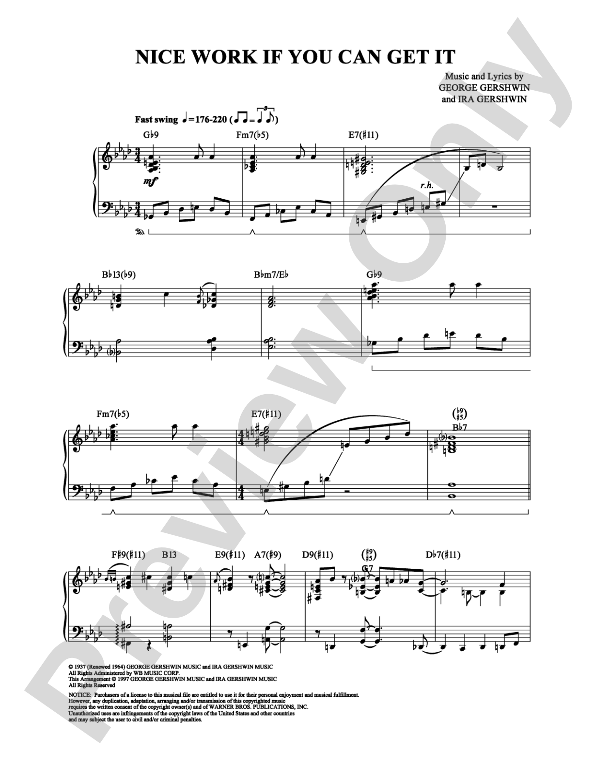 Nice Work If You Can Get It: Piano Digital Sheet Music