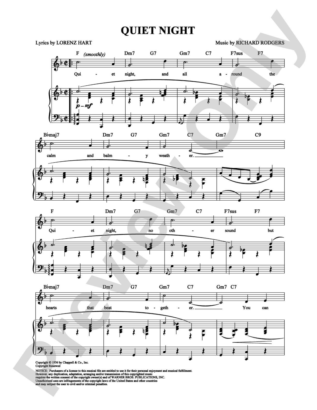 Quiet NIght: Piano/Vocal/Chords Digital Sheet Music