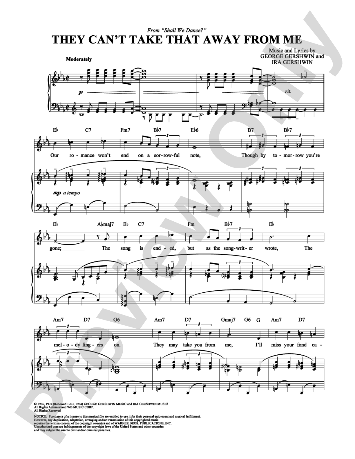 They Can't Take That Away From Me: Piano/Vocal/Chords Digital Sheet Music
