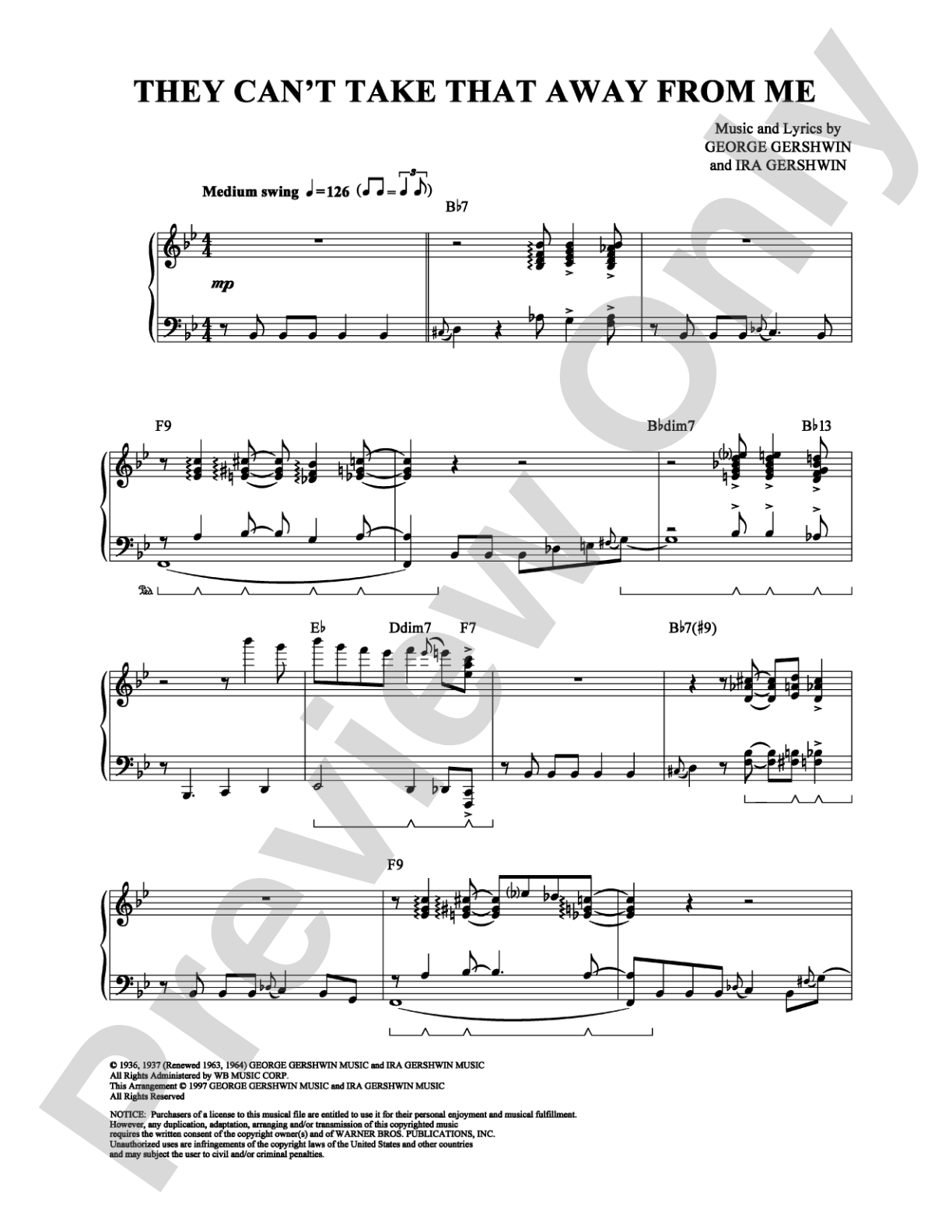 They Can't Take That Away From Me: Piano Digital Sheet Music