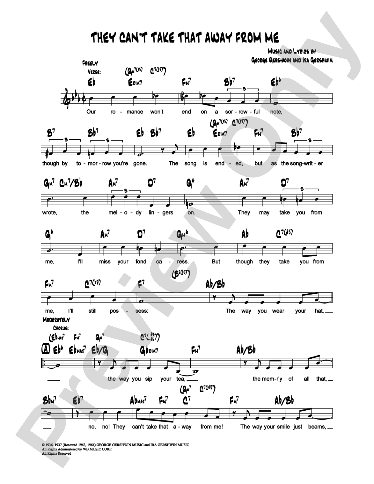 They Can't Take That Away From Me: Lead Sheet Digital Sheet Music