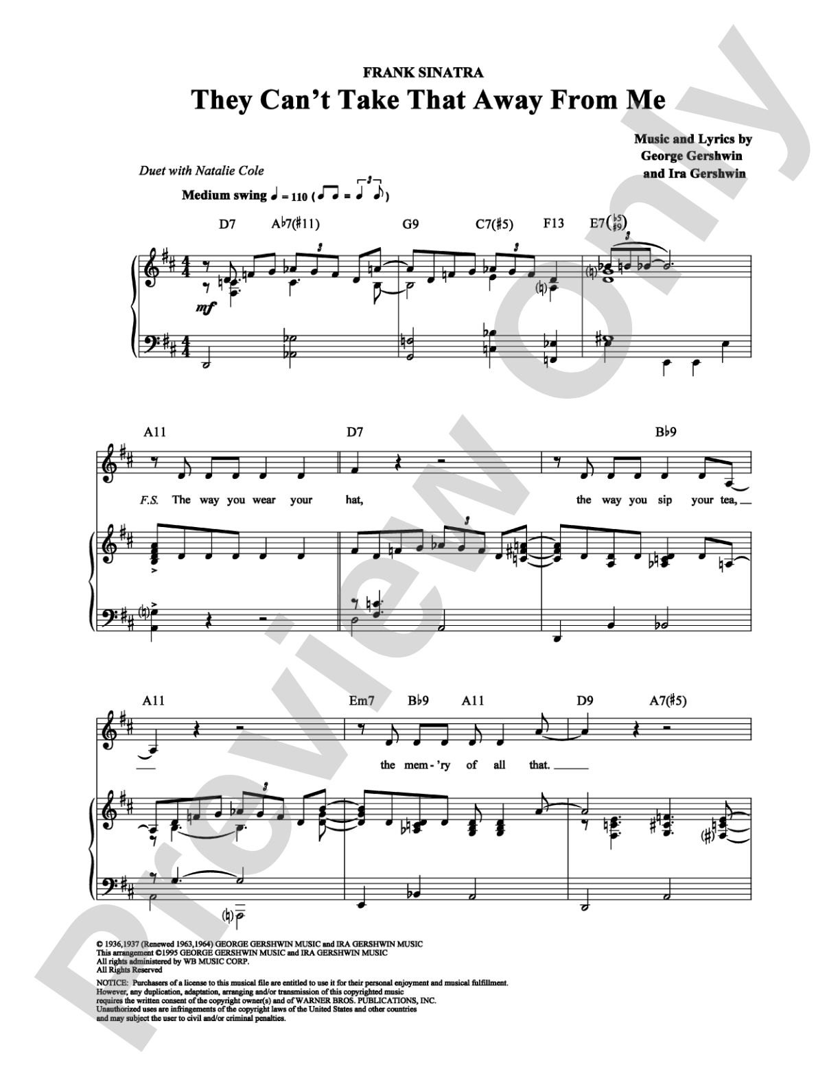 They Can't Take That Away From Me: Piano/Vocal/Chords Digital Sheet Music