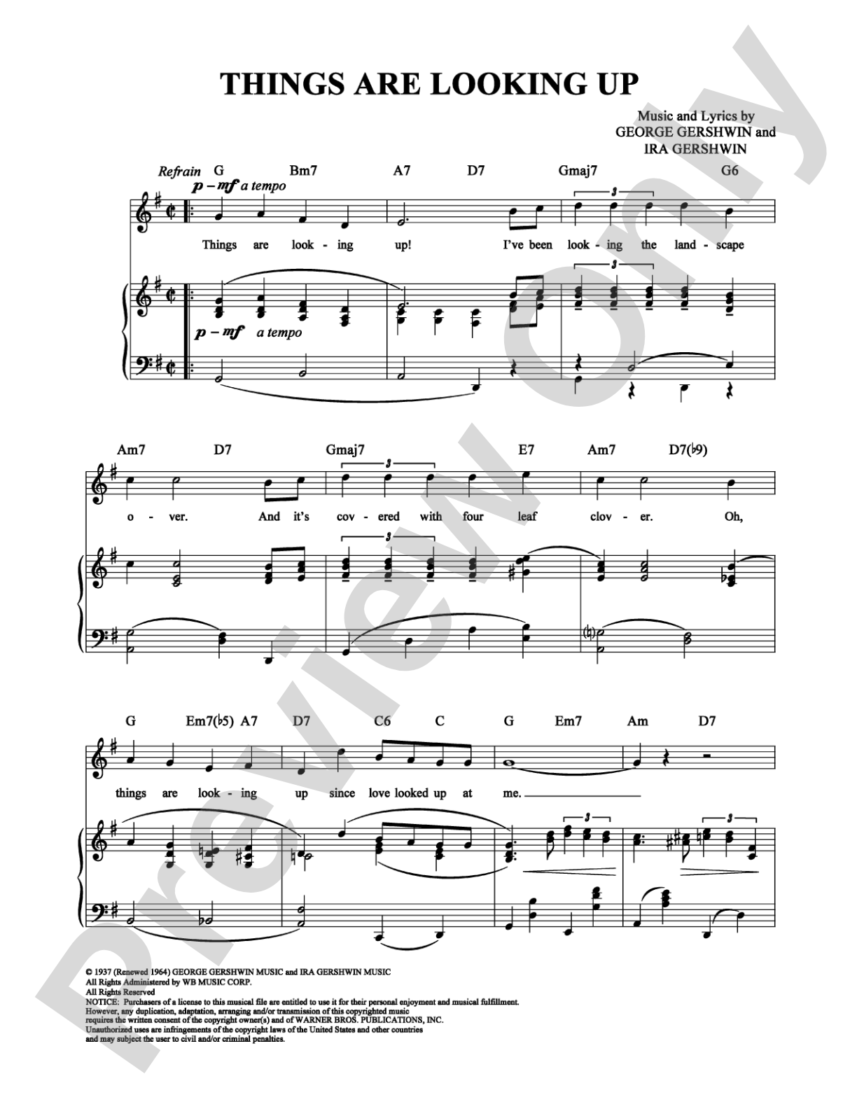 Things are Looking Up: Piano/Vocal/Chords Digital Sheet Music