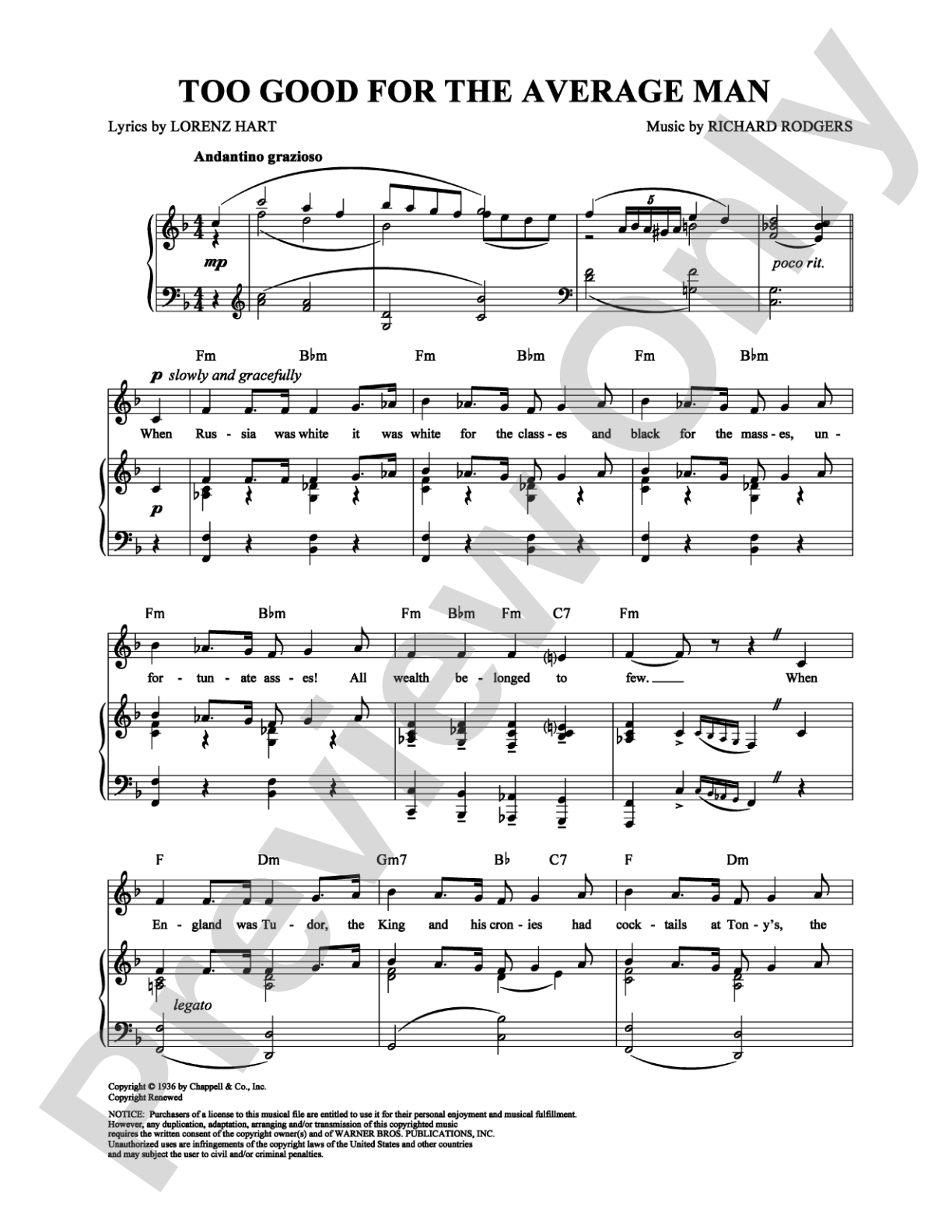 Too Good for the Average Man: Piano/Vocal/Chords Digital Sheet Music