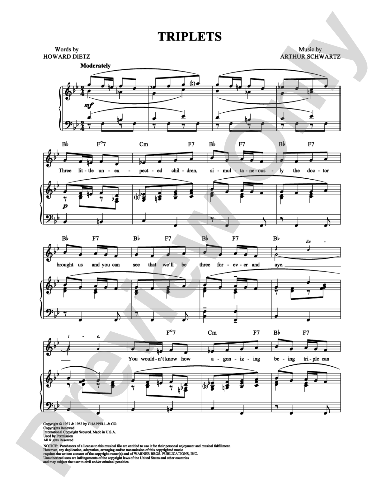 Triplets: Piano/Vocal/Chords Digital Sheet Music