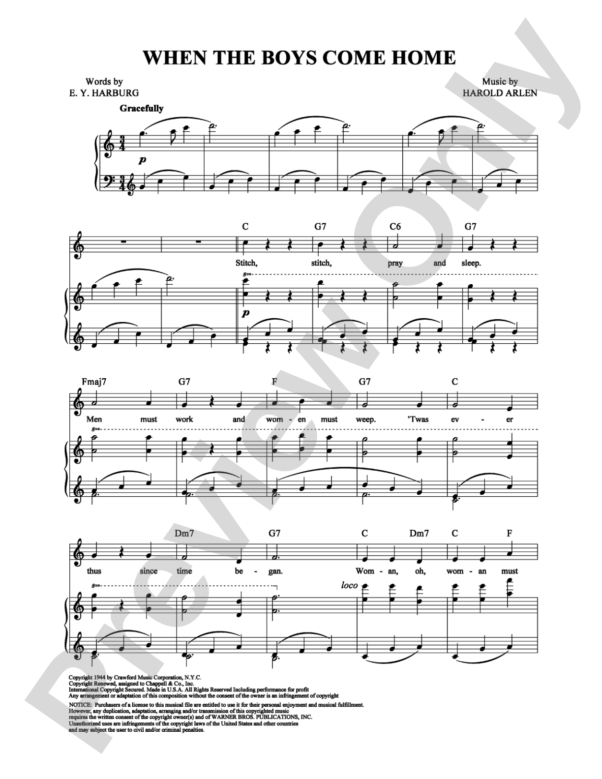 When the Boys Come Home: Piano/Vocal/Chords Digital Sheet Music