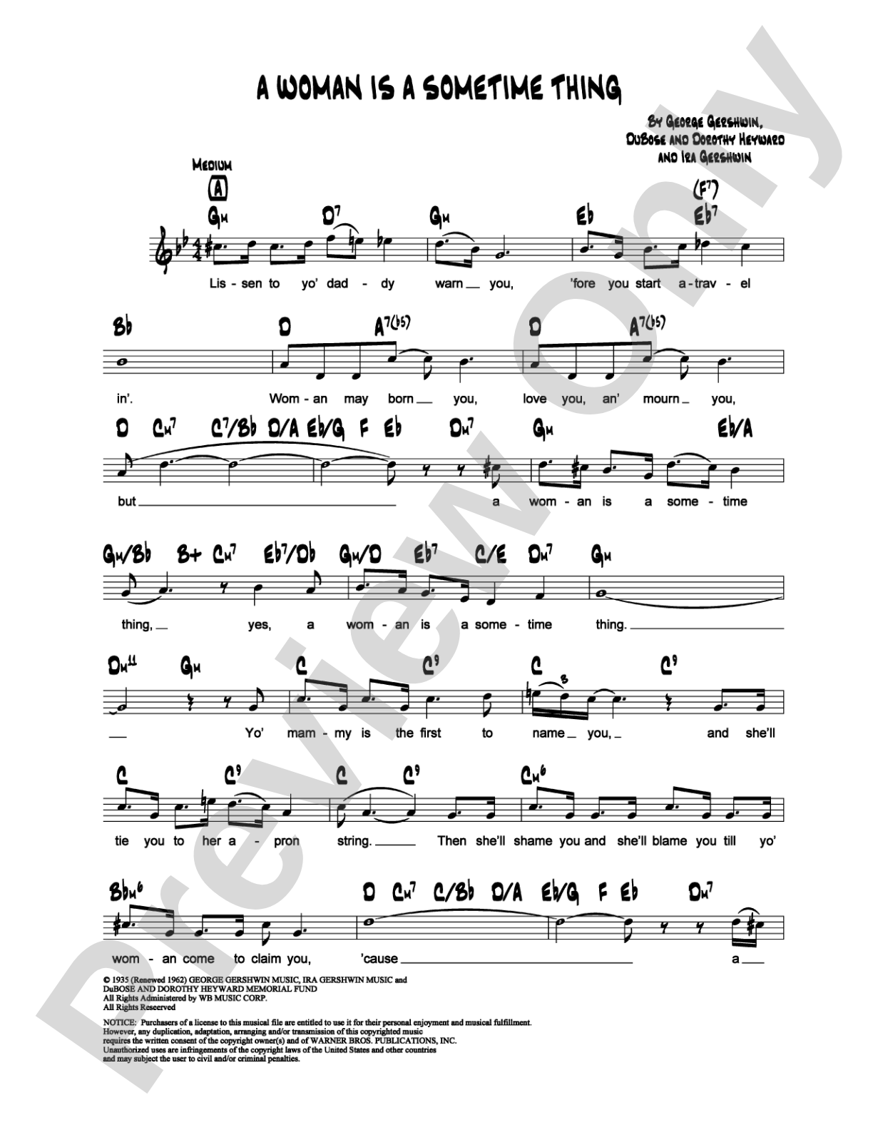 A Woman is a Sometime Thing: Lead Sheet Digital Sheet Music