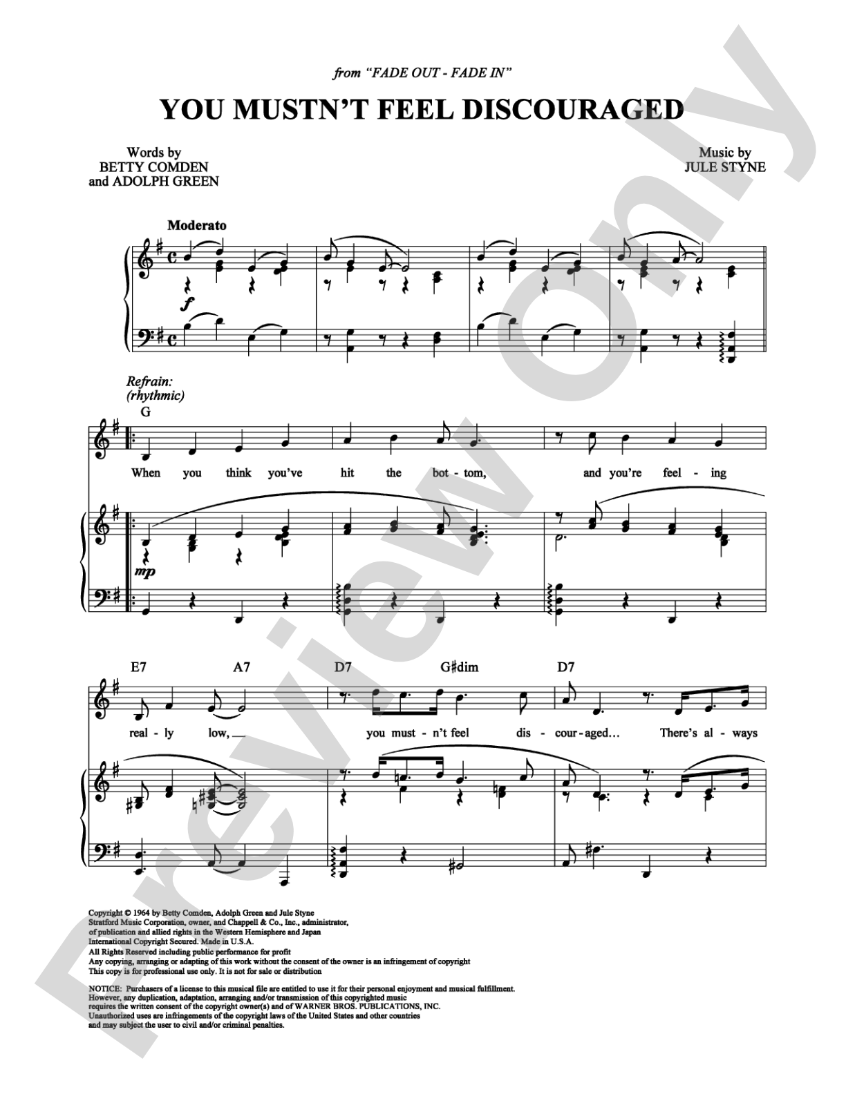 You Mustn't Feel Discouraged: Piano/Vocal/Chords Digital Sheet Music