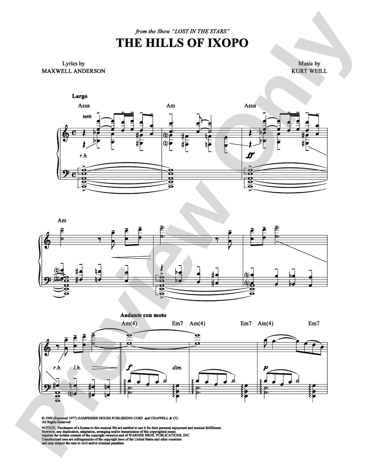 The Hills of Ixopo: Piano/Vocal/Chords Digital Sheet Music