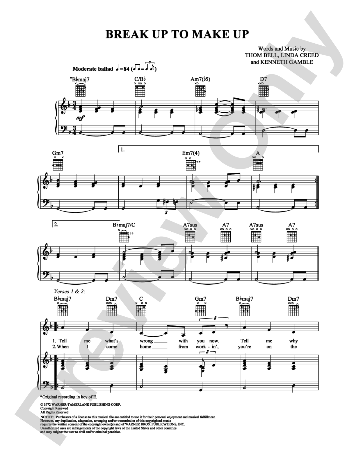 Break Up to Make Up: Piano/Vocal/Chords Digital Sheet Music