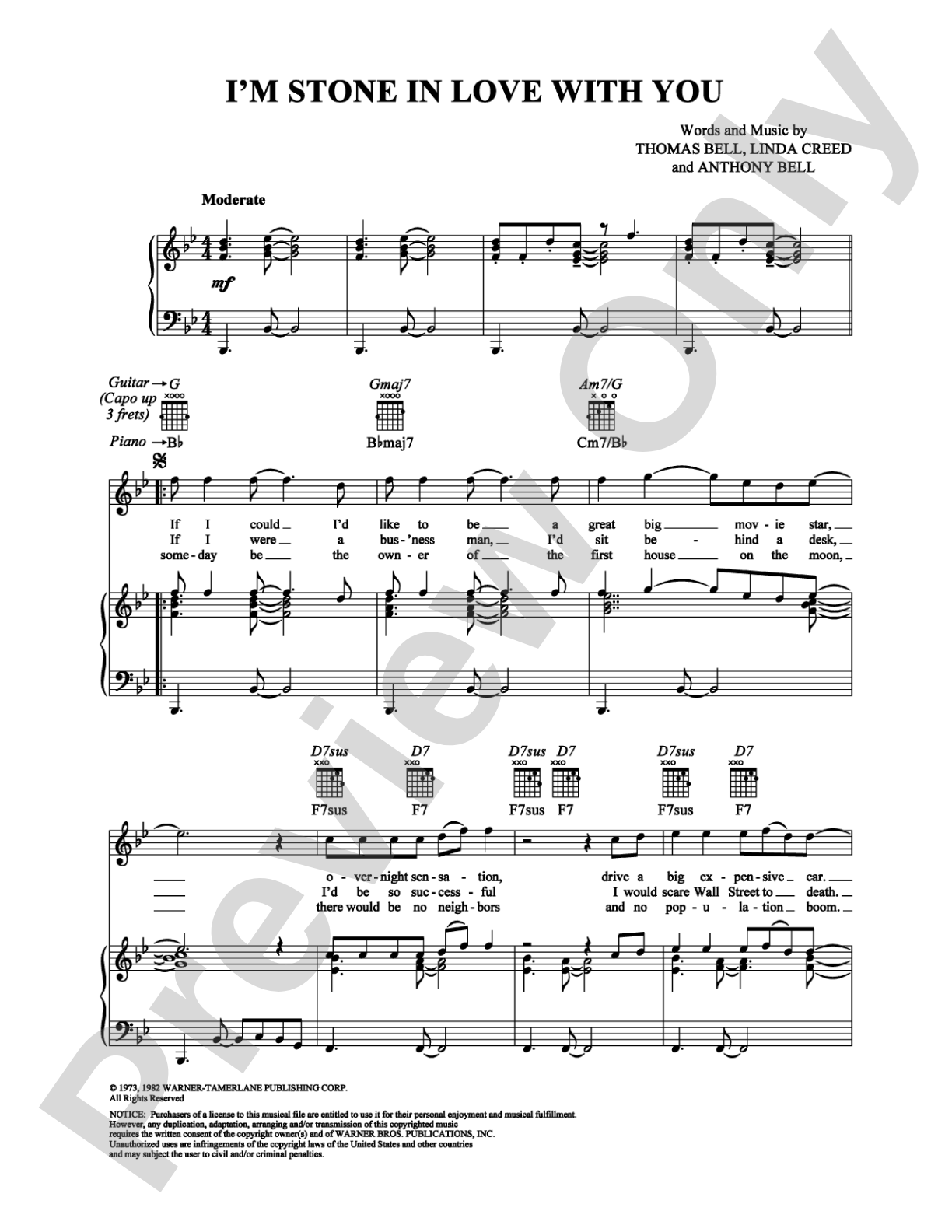 I'm Stone in Love with You: Piano/Vocal/Chords Digital Sheet Music