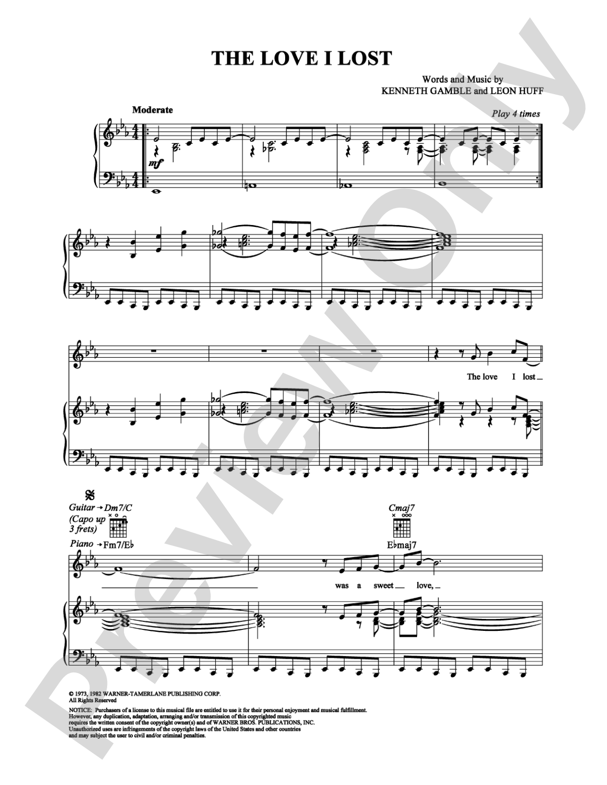The Love I Lost: Piano/Vocal/Chords Digital Sheet Music