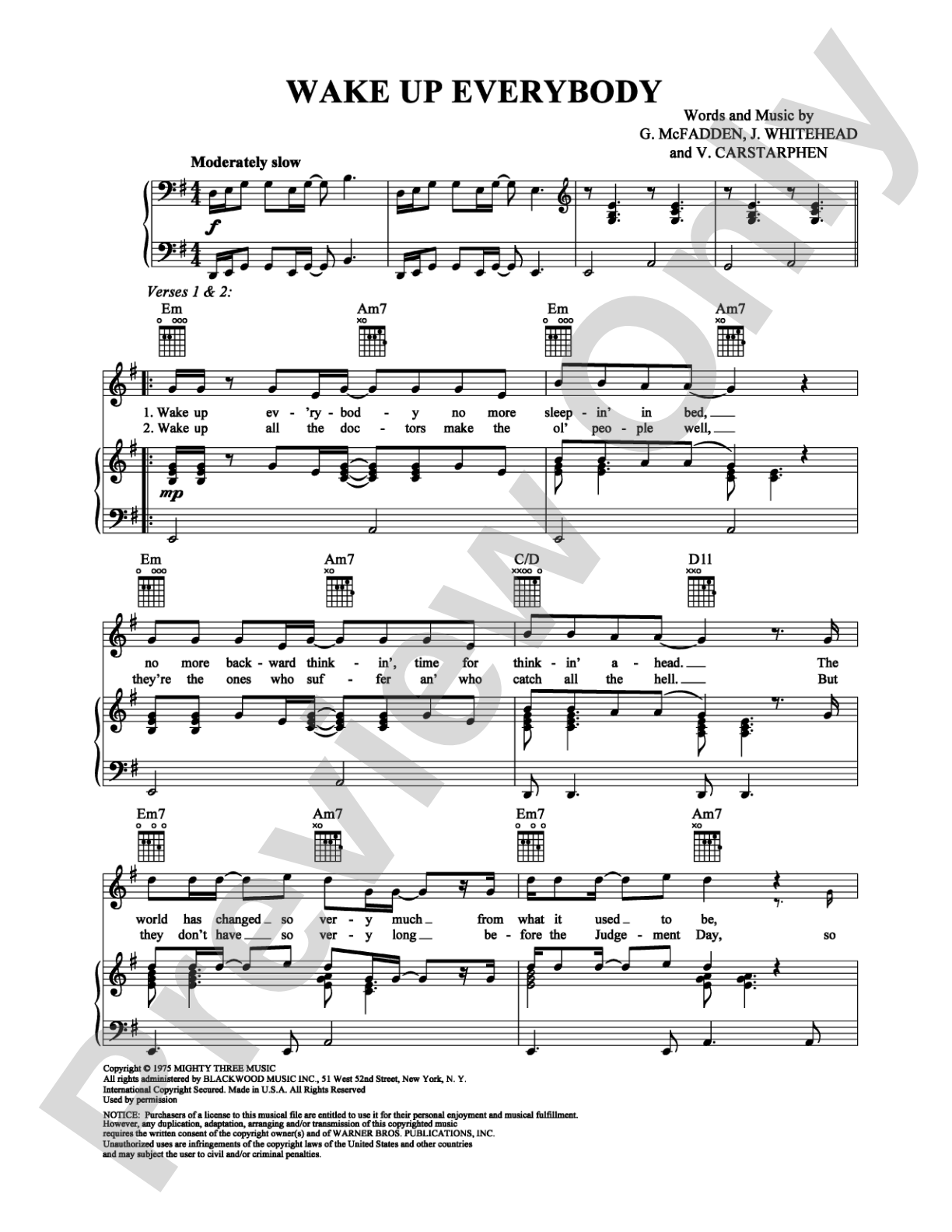Wake Up Everybody: Piano/Vocal/Chords Digital Sheet Music