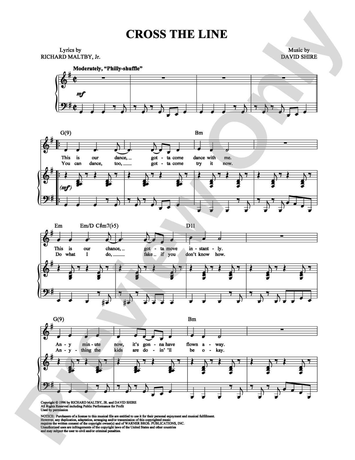 Cross the Line: Piano/Vocal/Chords Digital Sheet Music