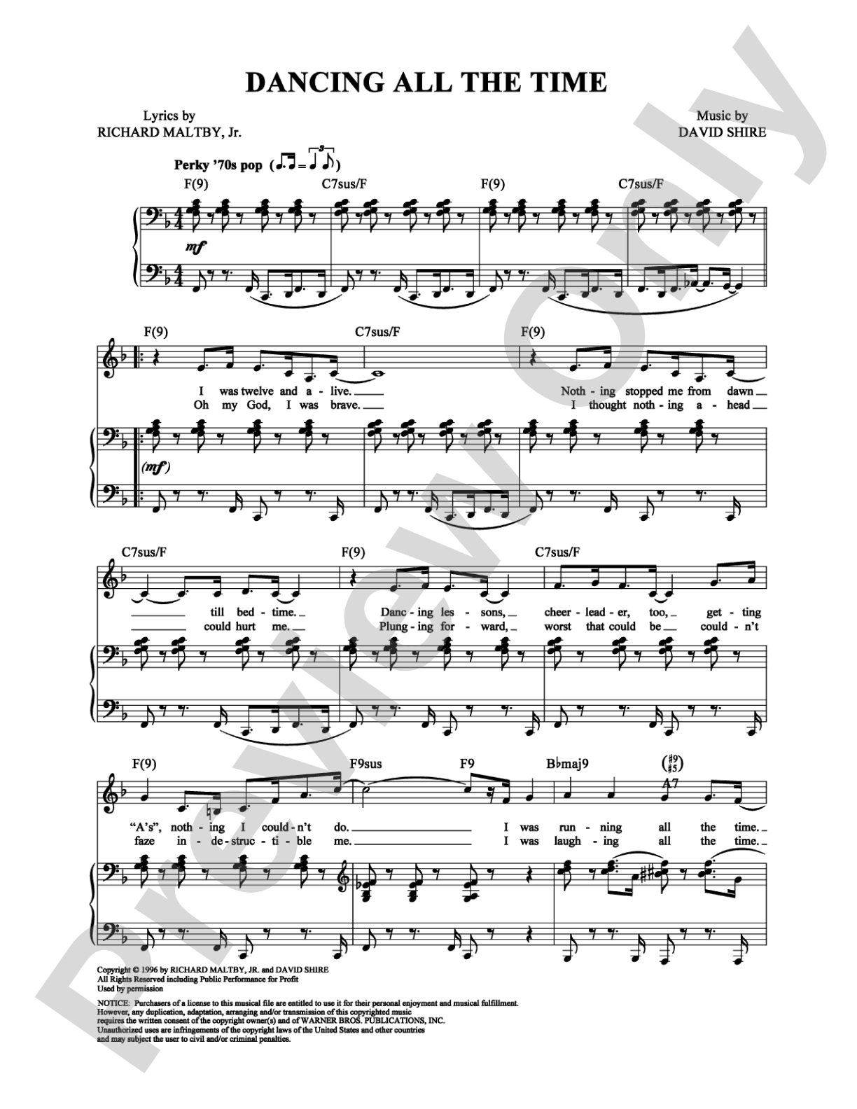 Dancing All the Time: Piano/Vocal/Chords Digital Sheet Music