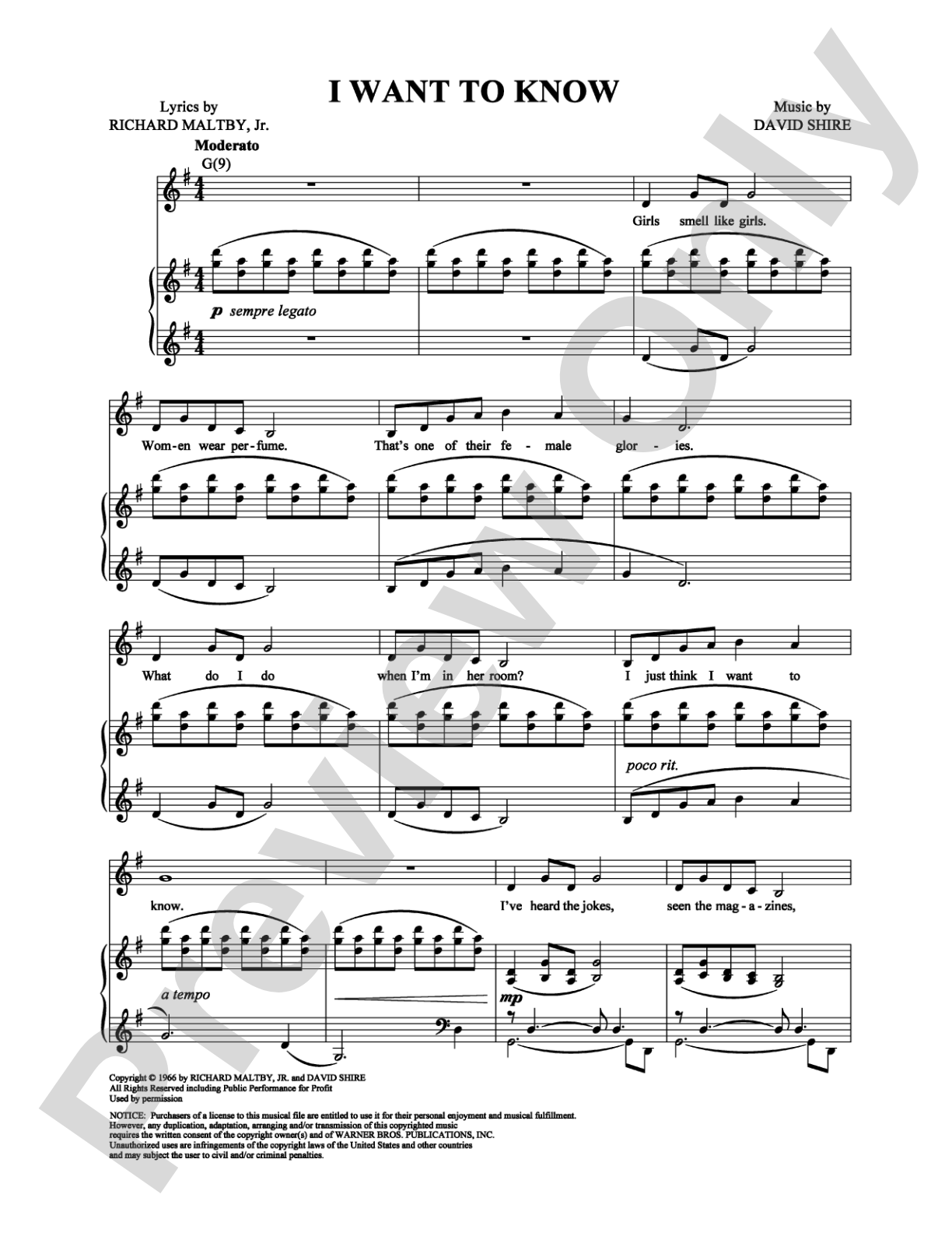 I Want to Know: Piano/Vocal/Chords Digital Sheet Music