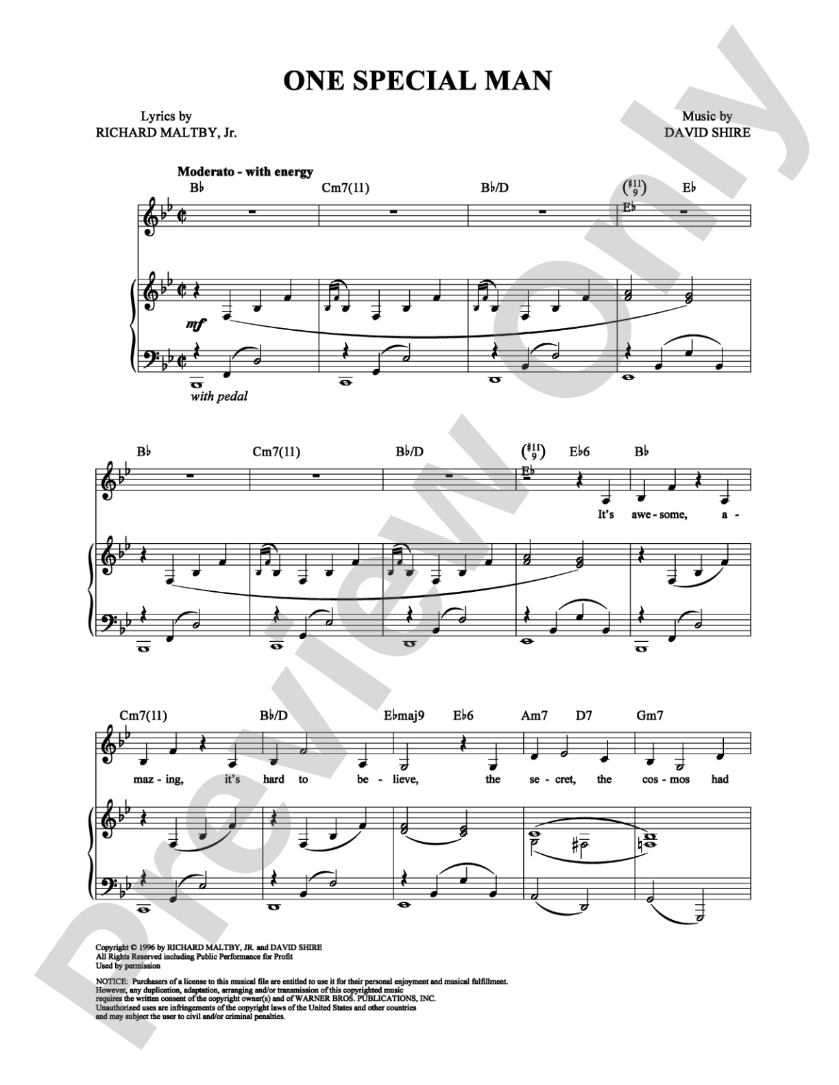 One Special Man: Piano/Vocal/Chords Digital Sheet Music