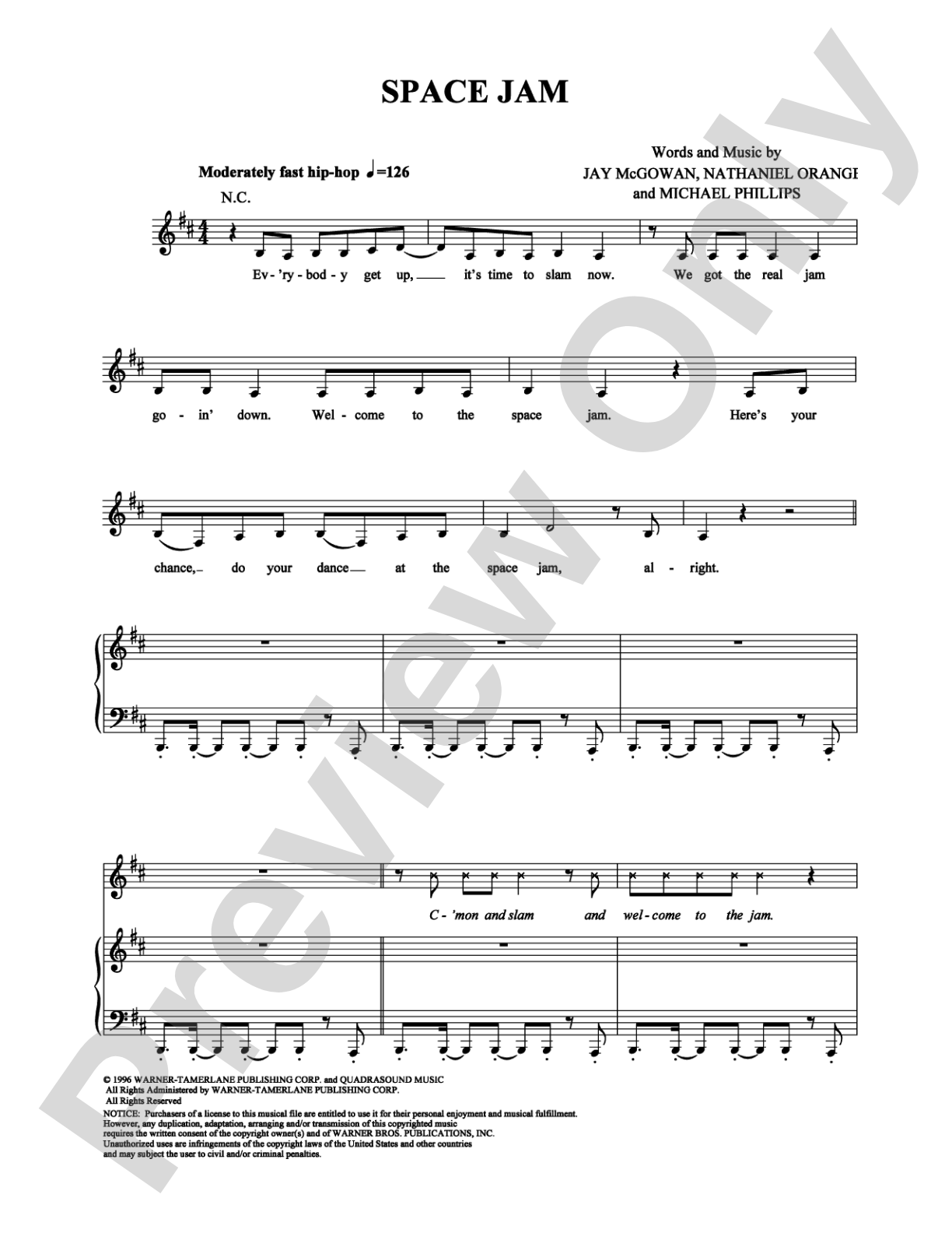 Space Jam: Piano/Vocal/Chords Digital Sheet Music