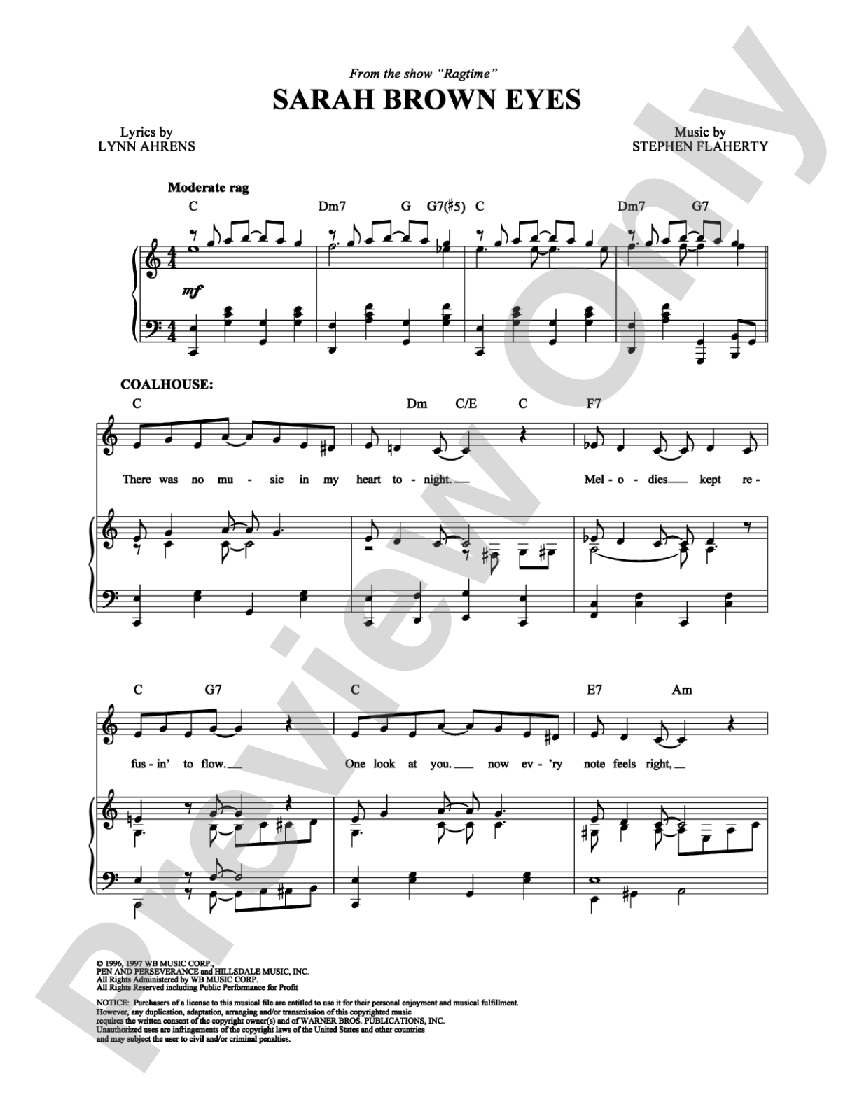 Sarah Brown Eyes: Piano/Vocal/Chords Digital Sheet Music