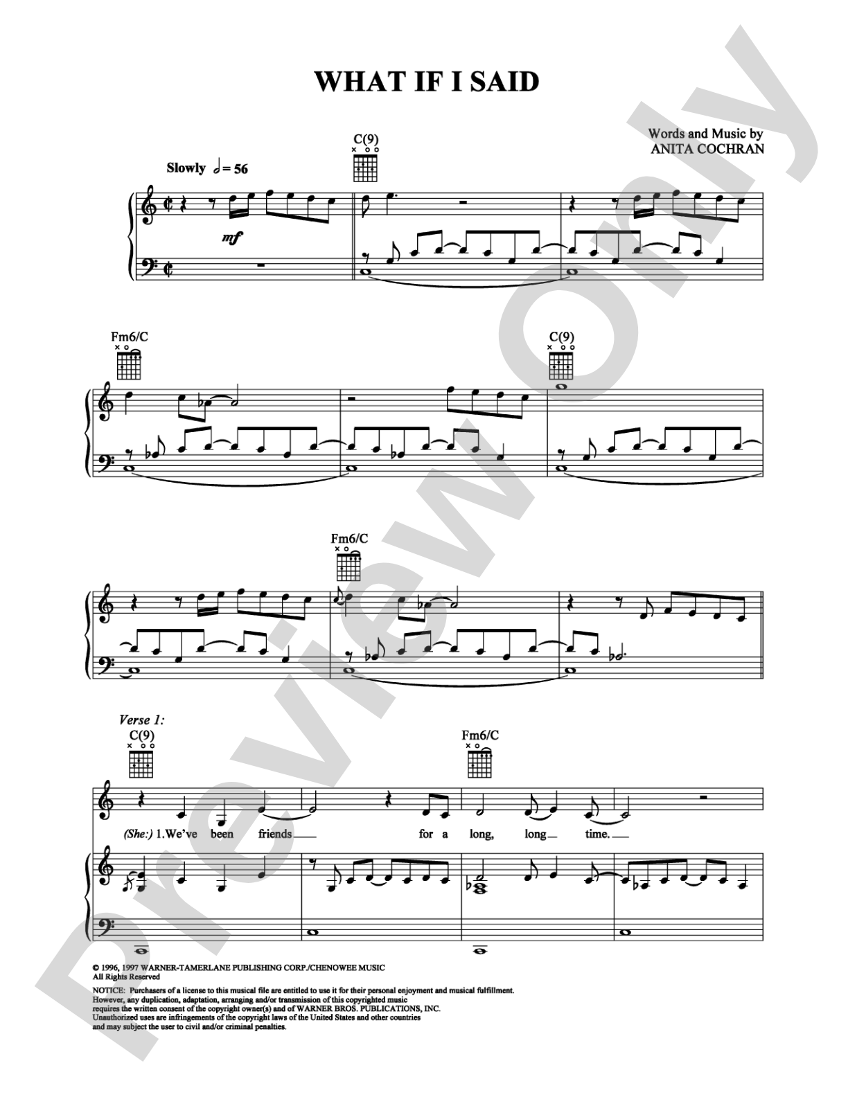 What If I Said: Piano/Vocal/Chords Digital Sheet Music