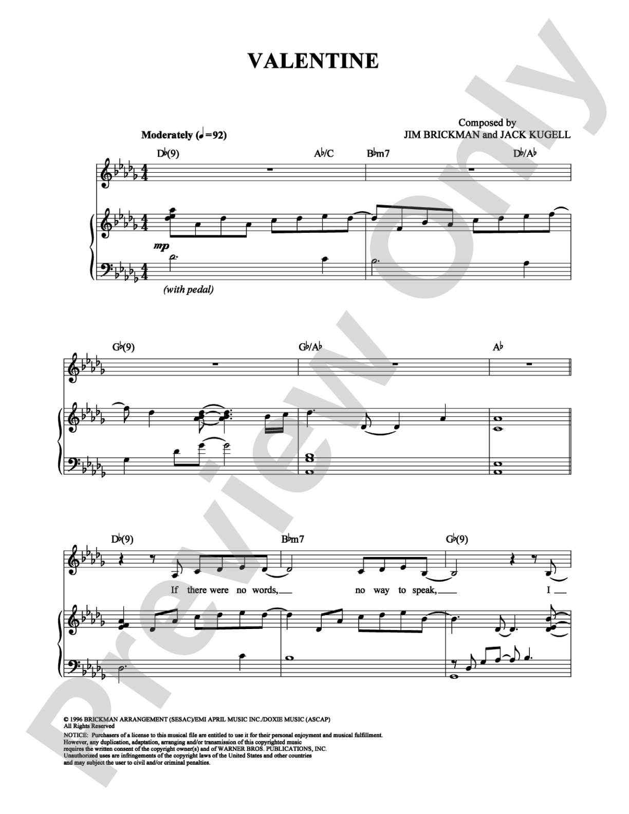Valentine: Piano/Vocal/Chords Digital Sheet Music