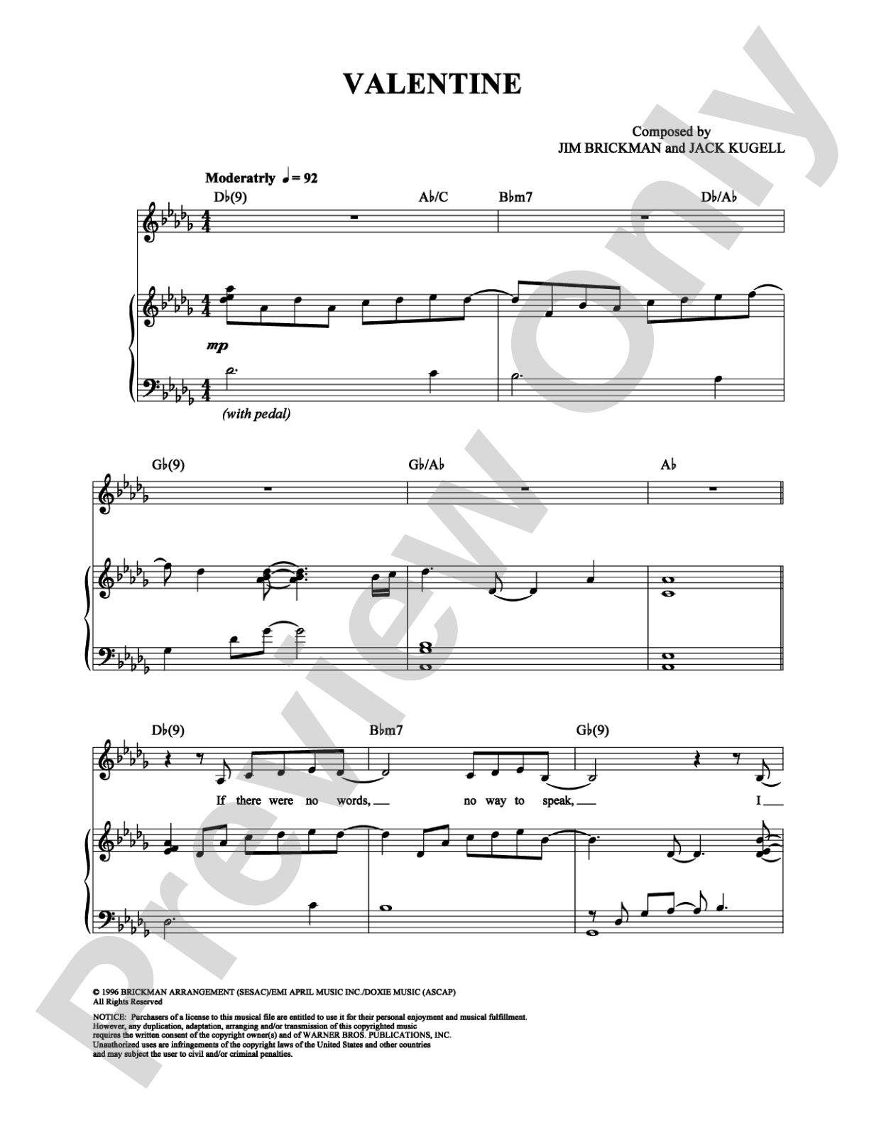 Valentine: Piano/Vocal/Chords Digital Sheet Music