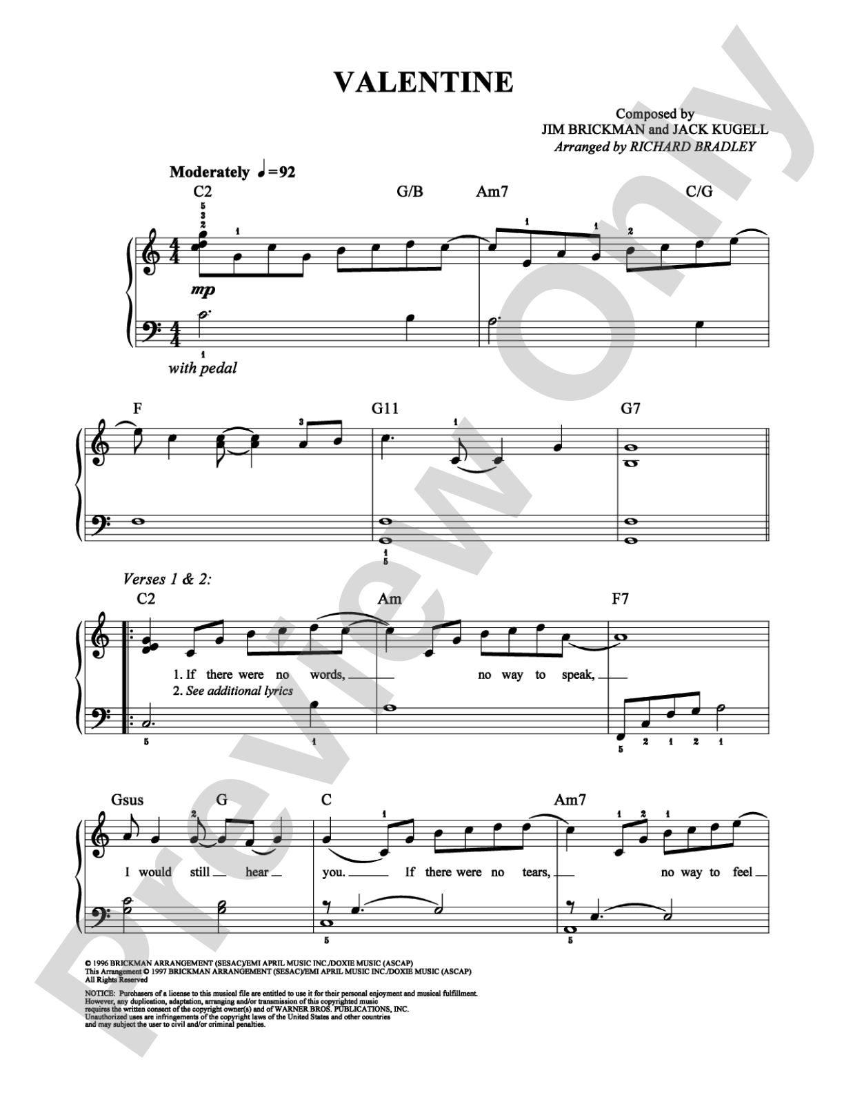 Valentine: Easy Piano Digital Sheet Music