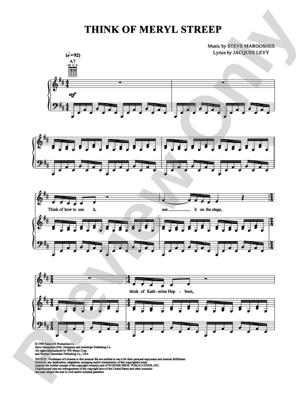 Think of Meryl Streep: Piano/Vocal/Chords Digital Sheet Music