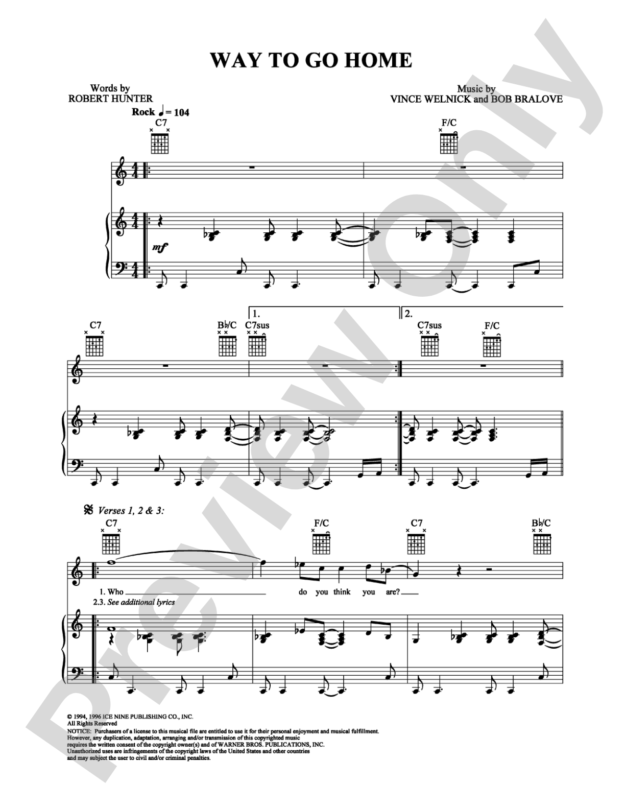 Way to Go Home: Piano/Vocal/Chords Digital Sheet Music