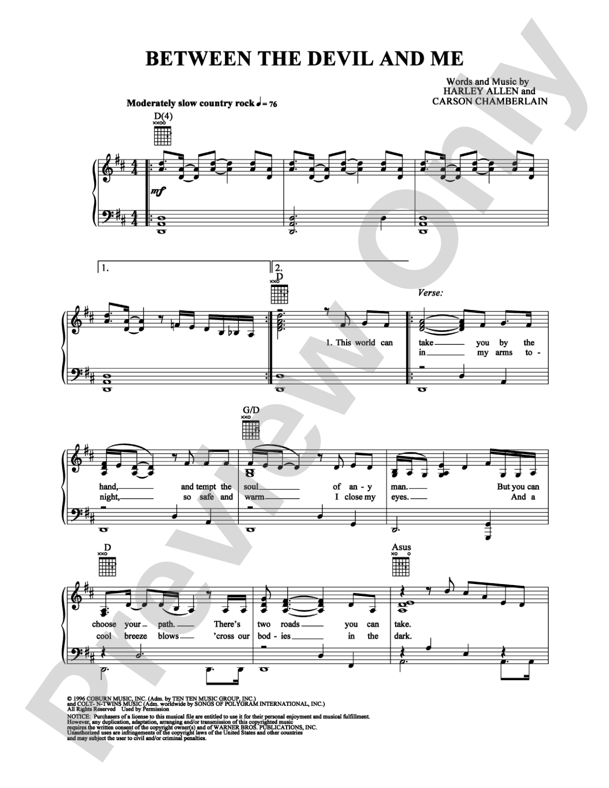Between the Devil and Me: Piano/Vocal/Chords Digital Sheet Music