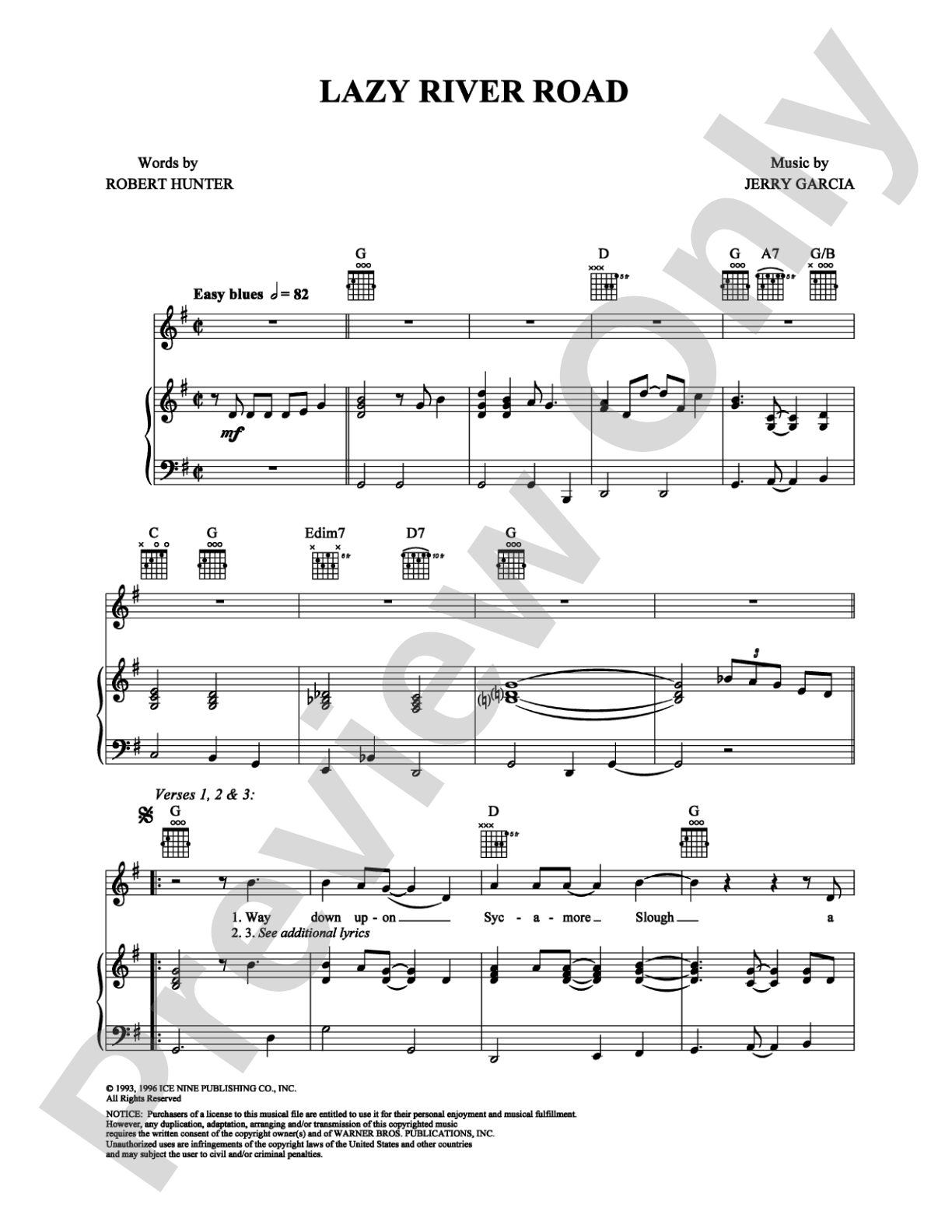 Lazy River Road: Piano/Vocal/Chords Digital Sheet Music