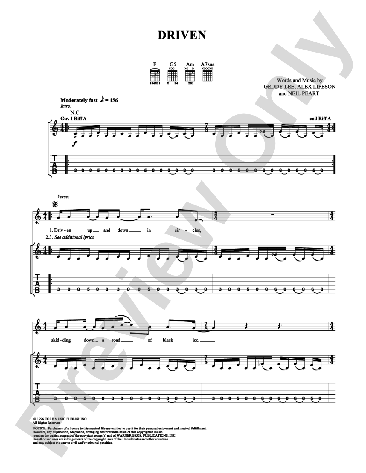 Driven: Guitar TAB Digital Sheet Music