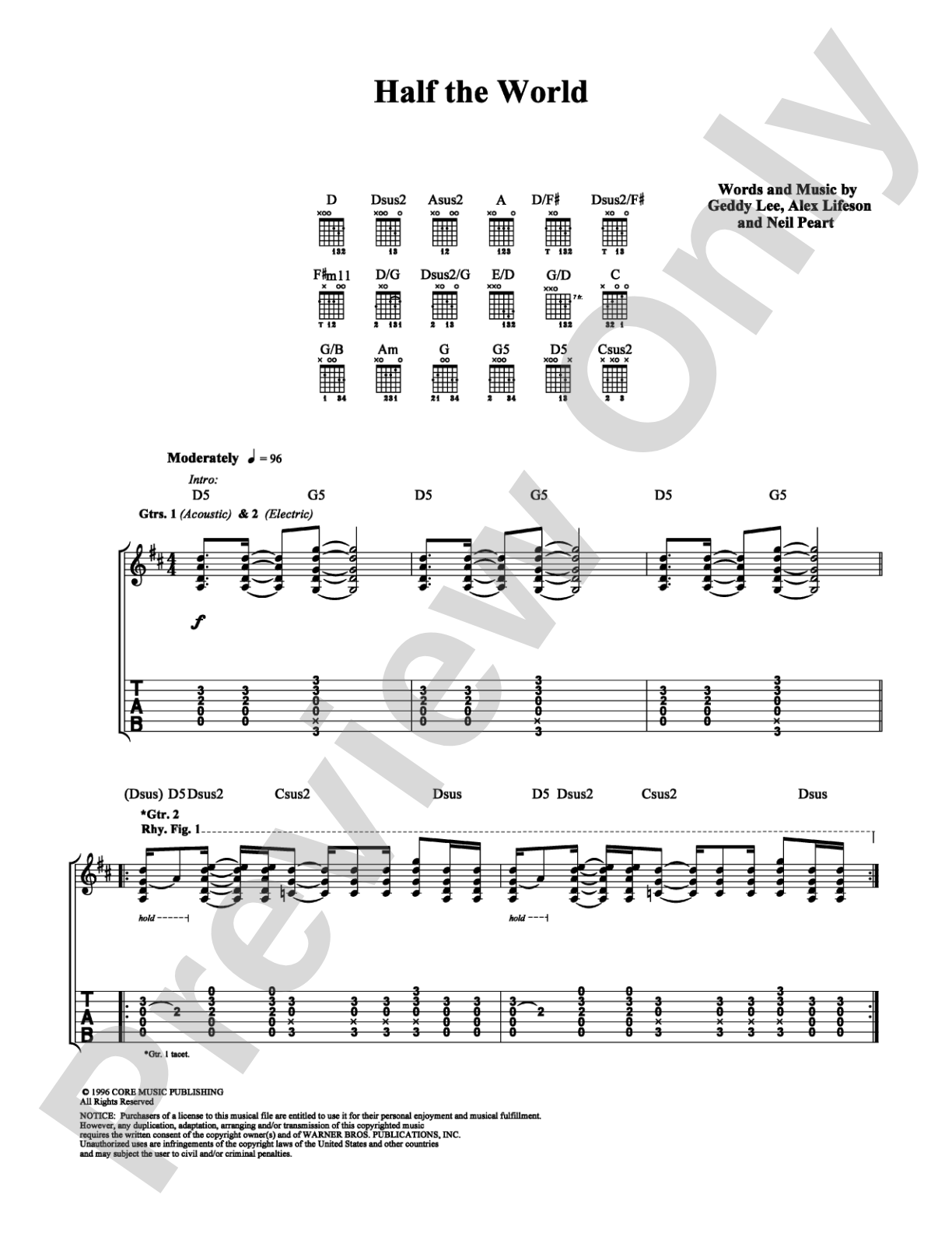Half the World: Guitar TAB Digital Sheet Music