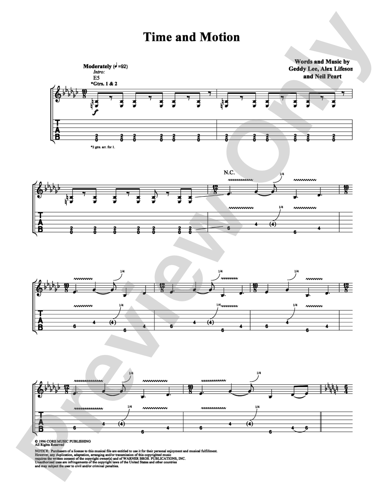 Time and Motion: Guitar TAB Digital Sheet Music