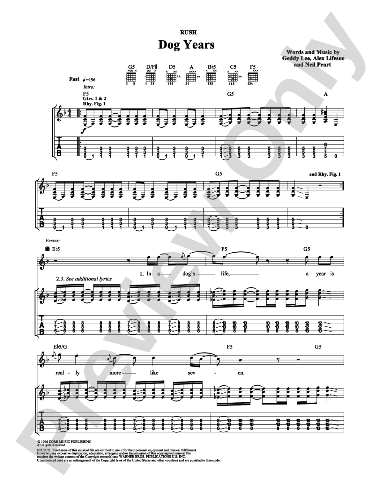 Dog Years: Guitar TAB Digital Sheet Music