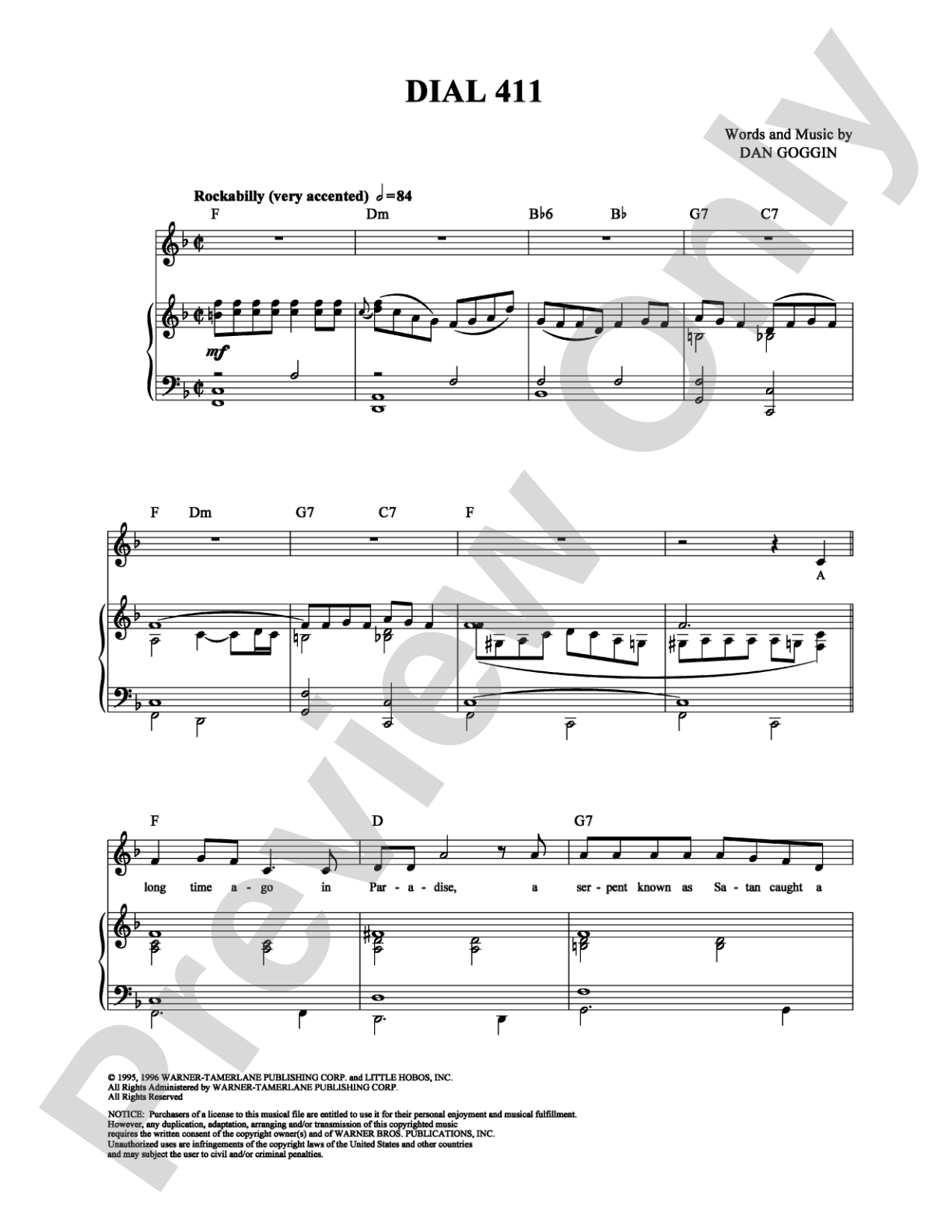 Dial 411: Piano/Vocal/Chords Digital Sheet Music