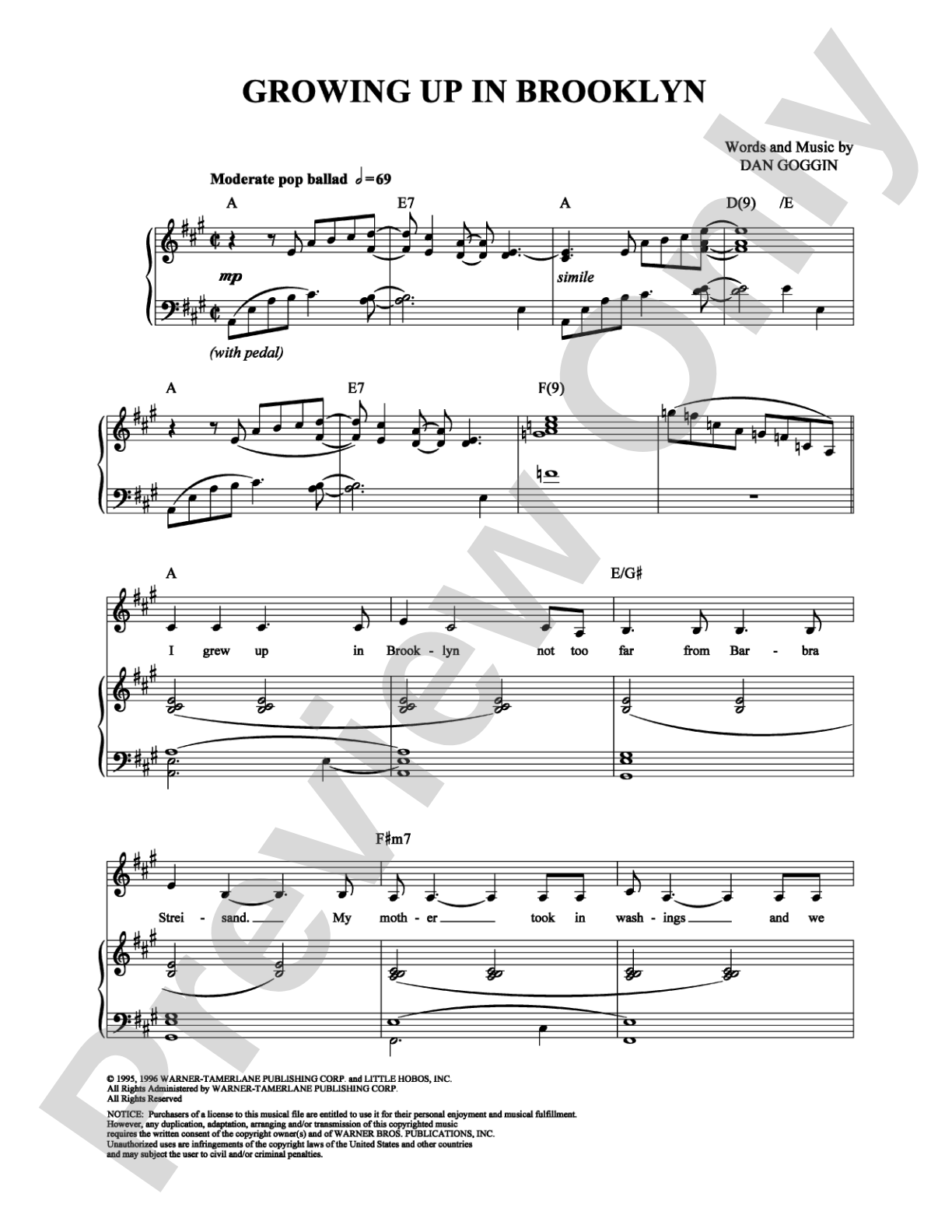 Growing Up in Brooklyn: Piano/Vocal/Chords Digital Sheet Music