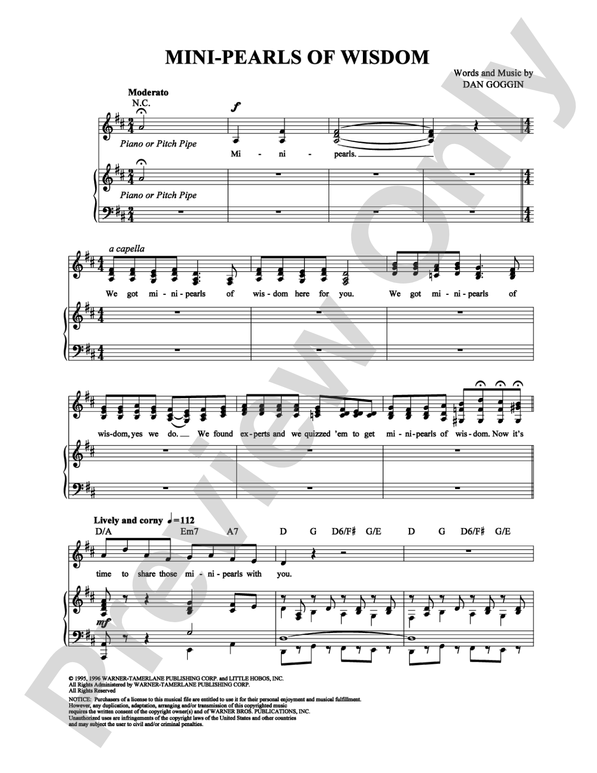 Mini-Pearls of Wisdom: Piano/Vocal/Chords Digital Sheet Music