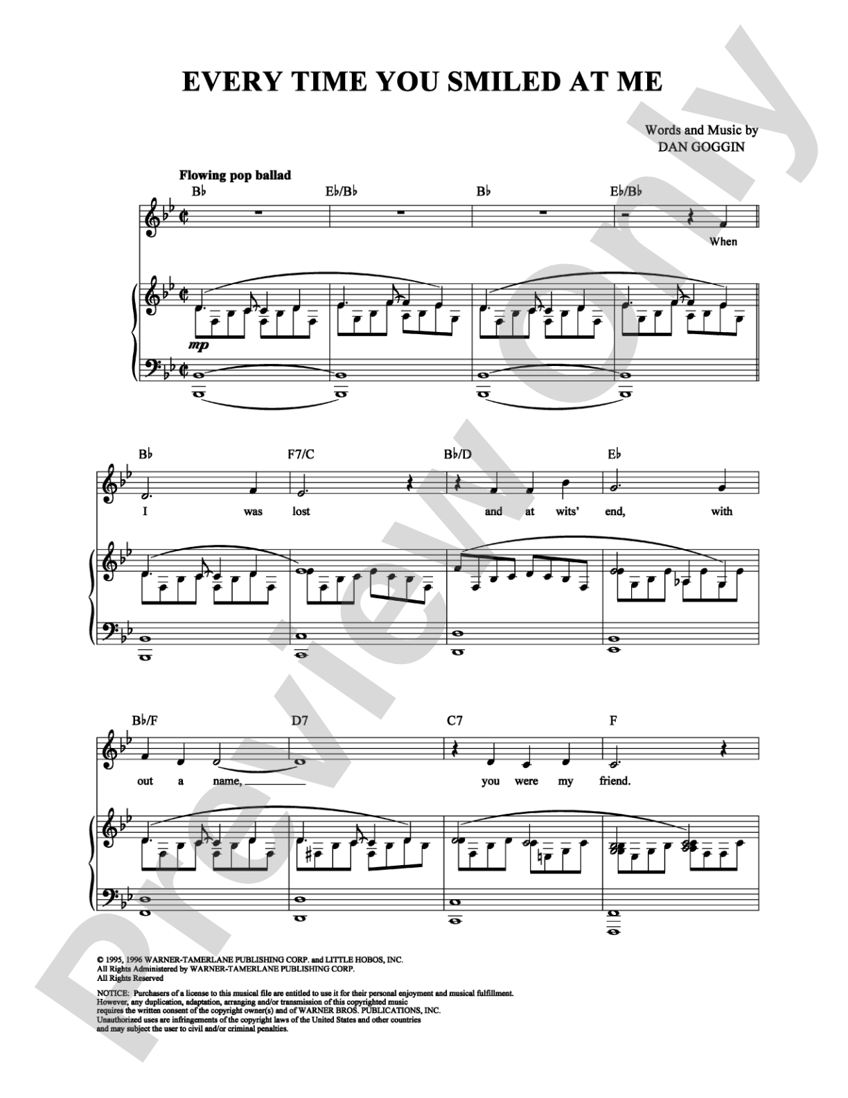 Every Time You Smiled At Me: Piano/Vocal/Chords Digital Sheet Music