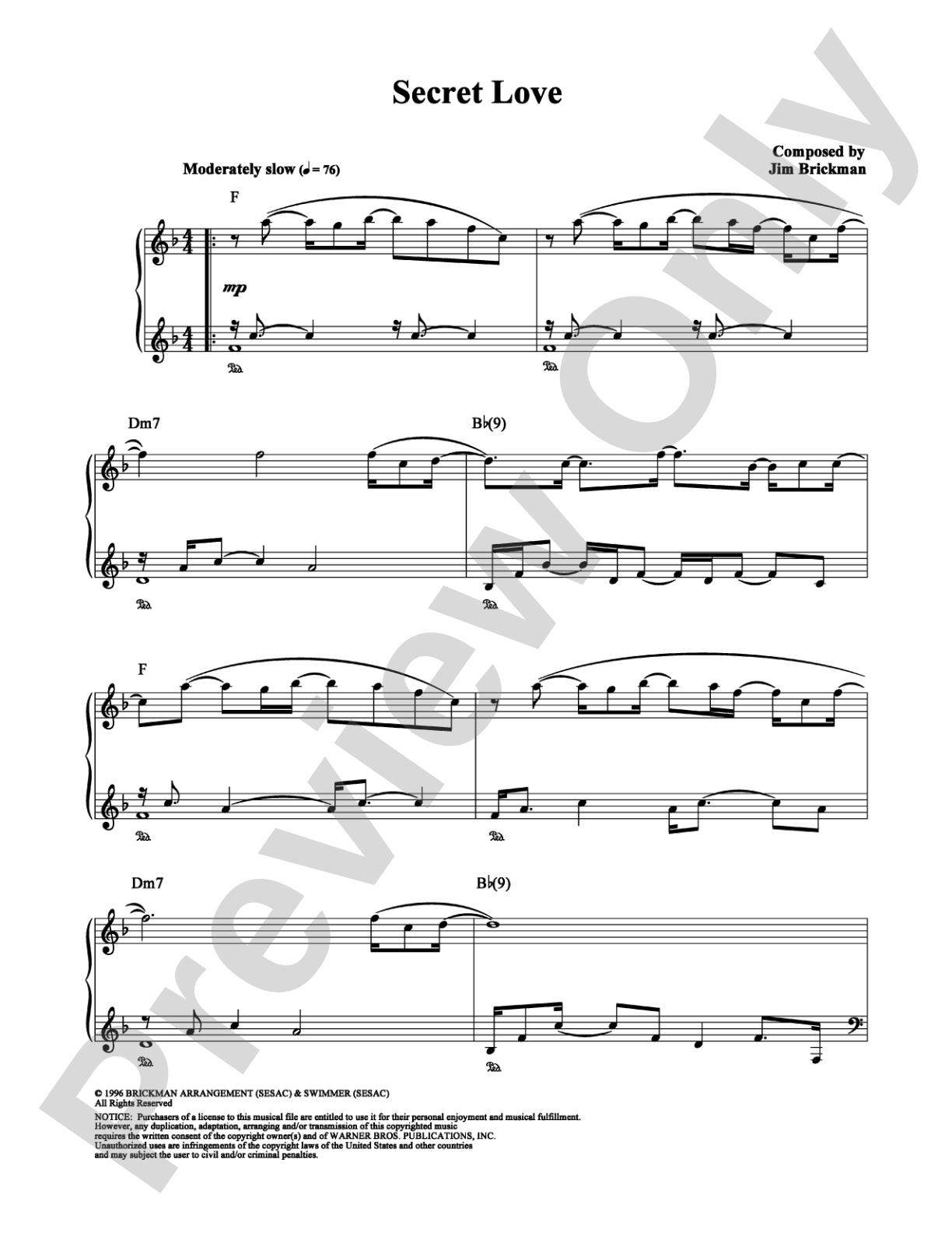 Secret Love: Piano Digital Sheet Music